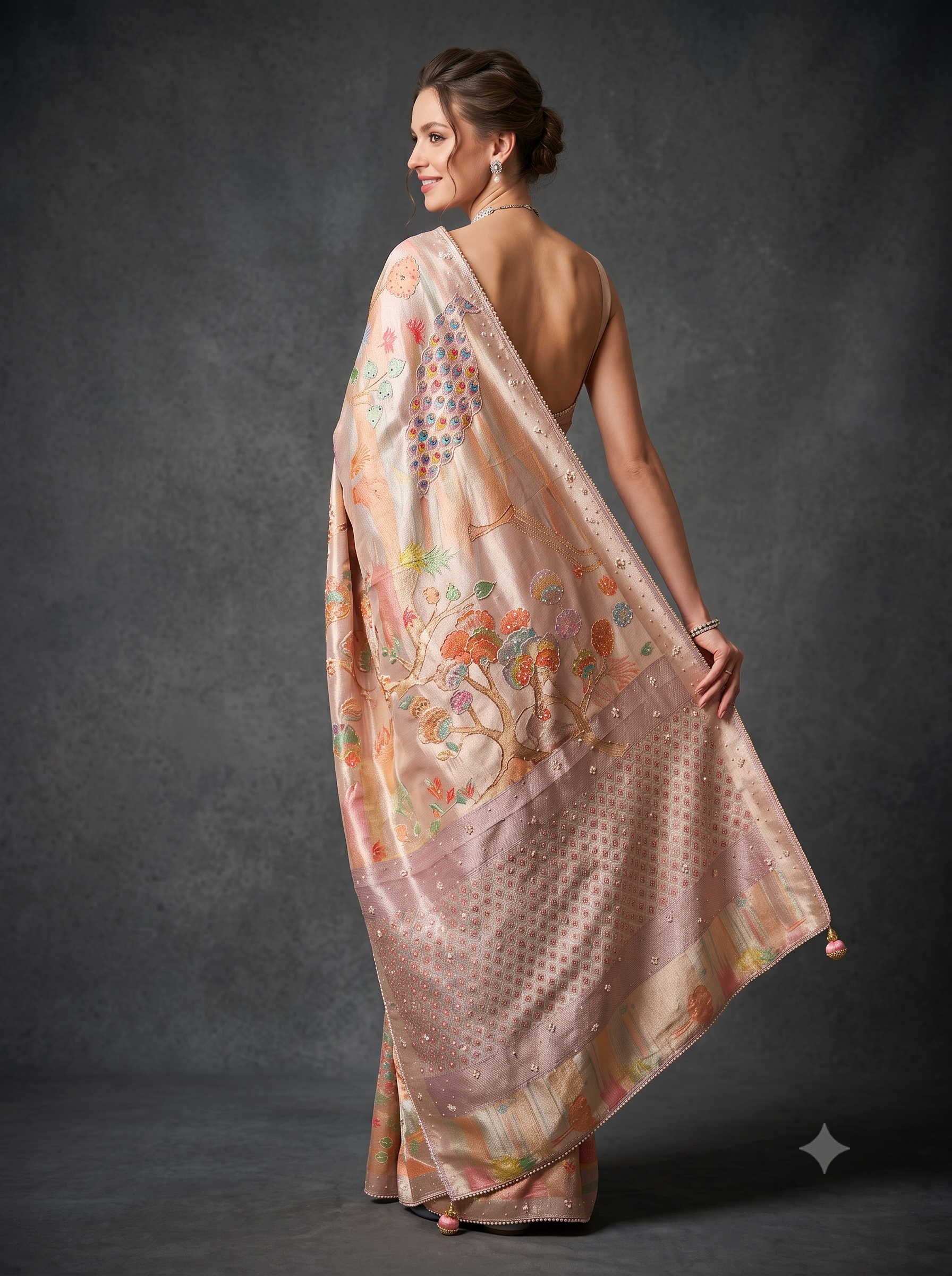Mauve Dawn Embellished Pure Tissue Silk Saree