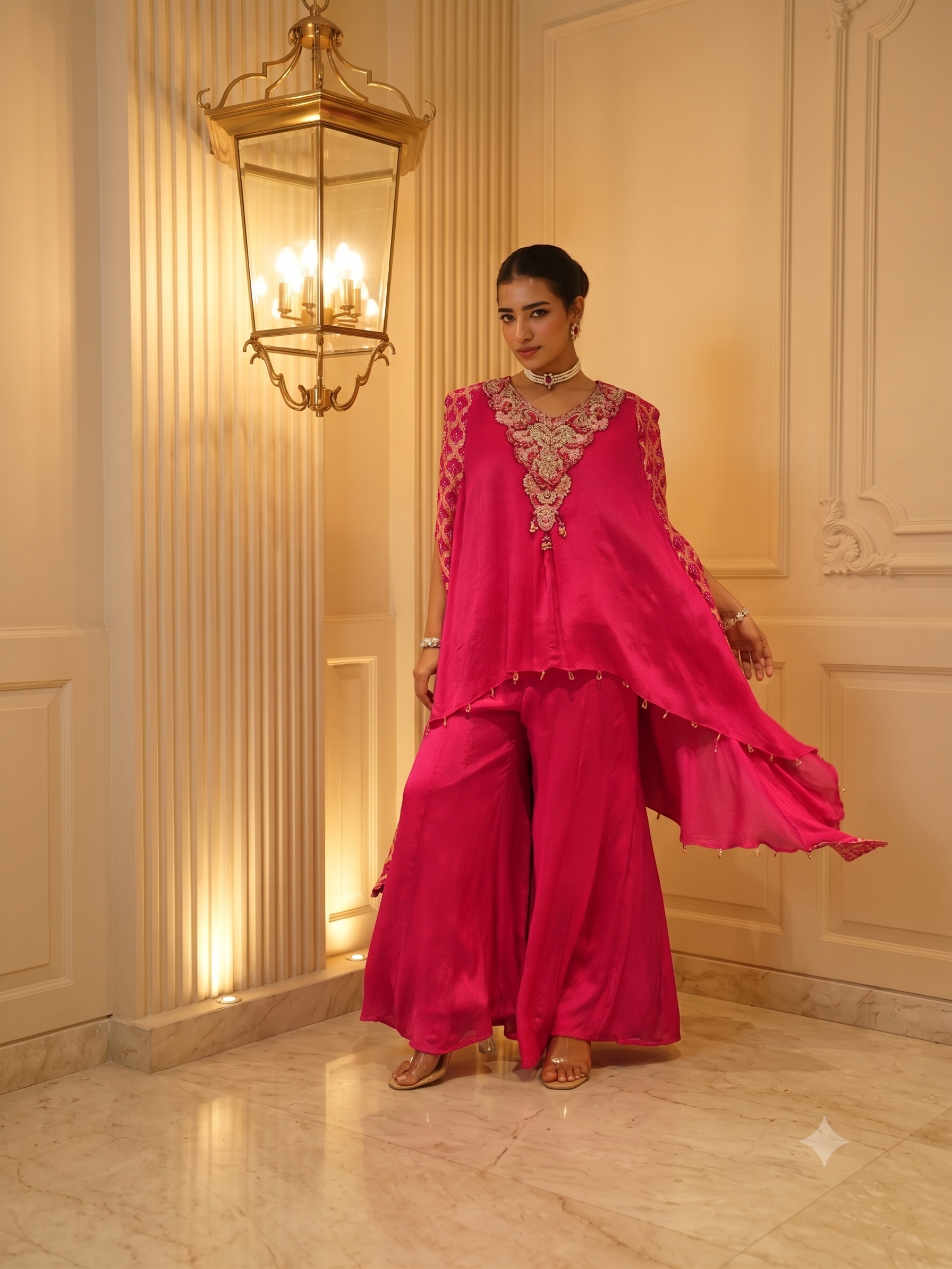 Rani Pink Embellished Georgette Palazzo Set