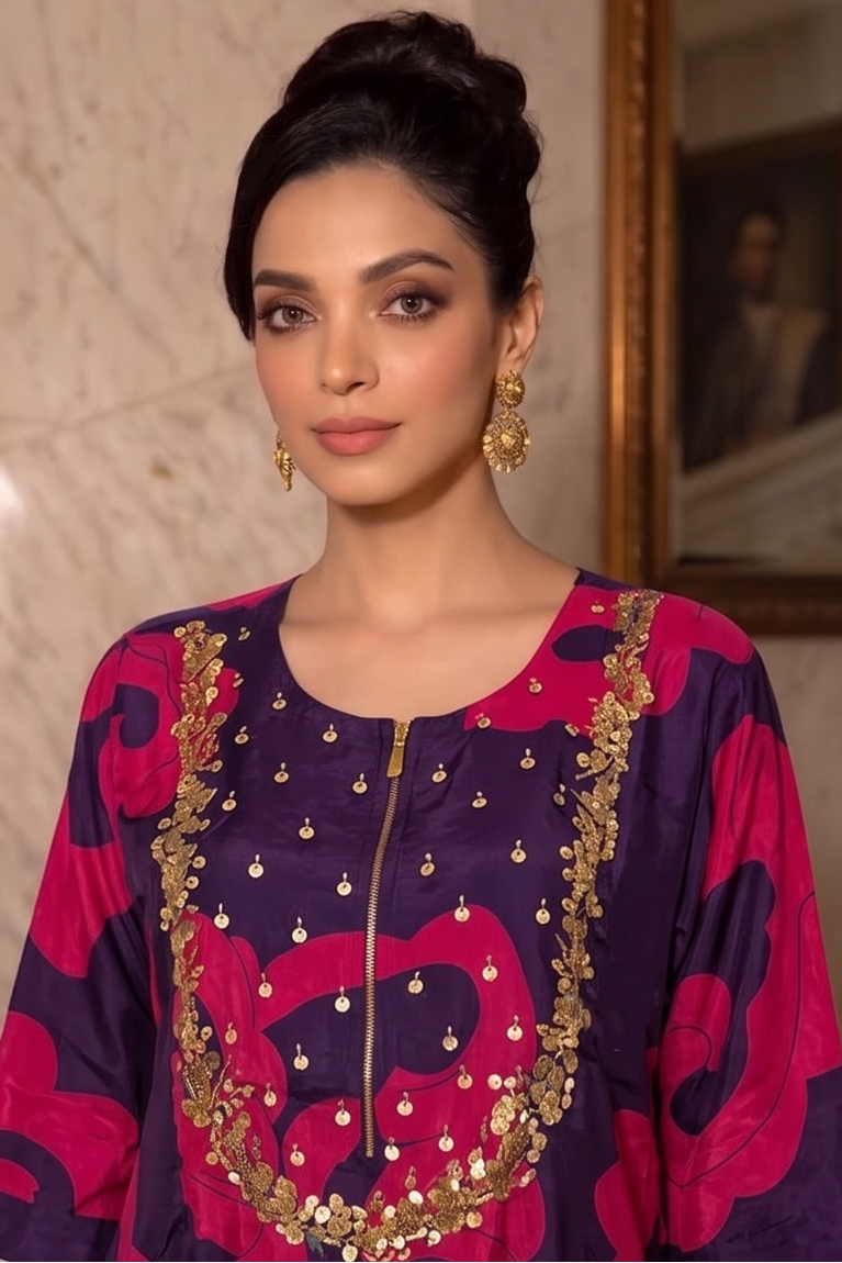 Regal Purple Embellished Crepe Silk Co-Ord Set