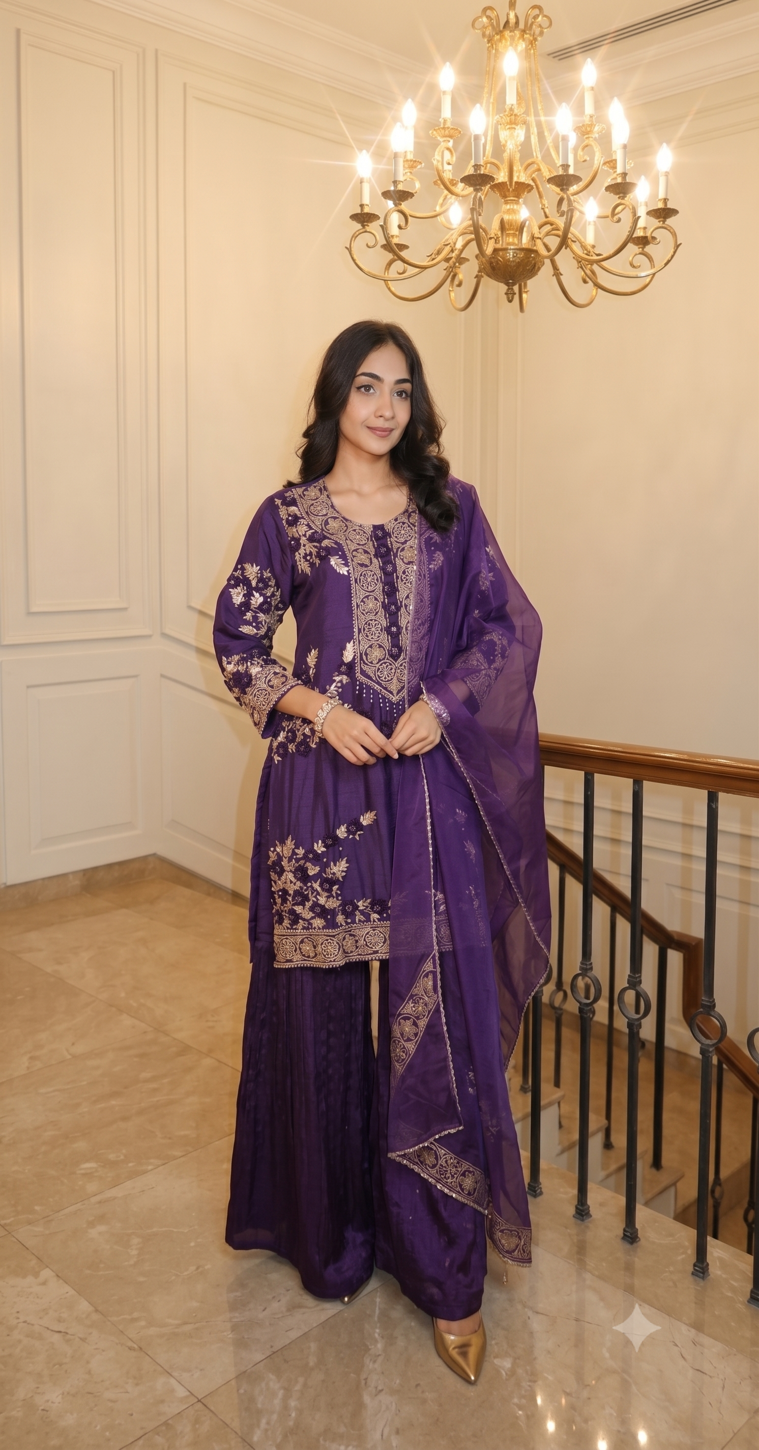 Deep Violet Embellished Permium Silk Sharara Set