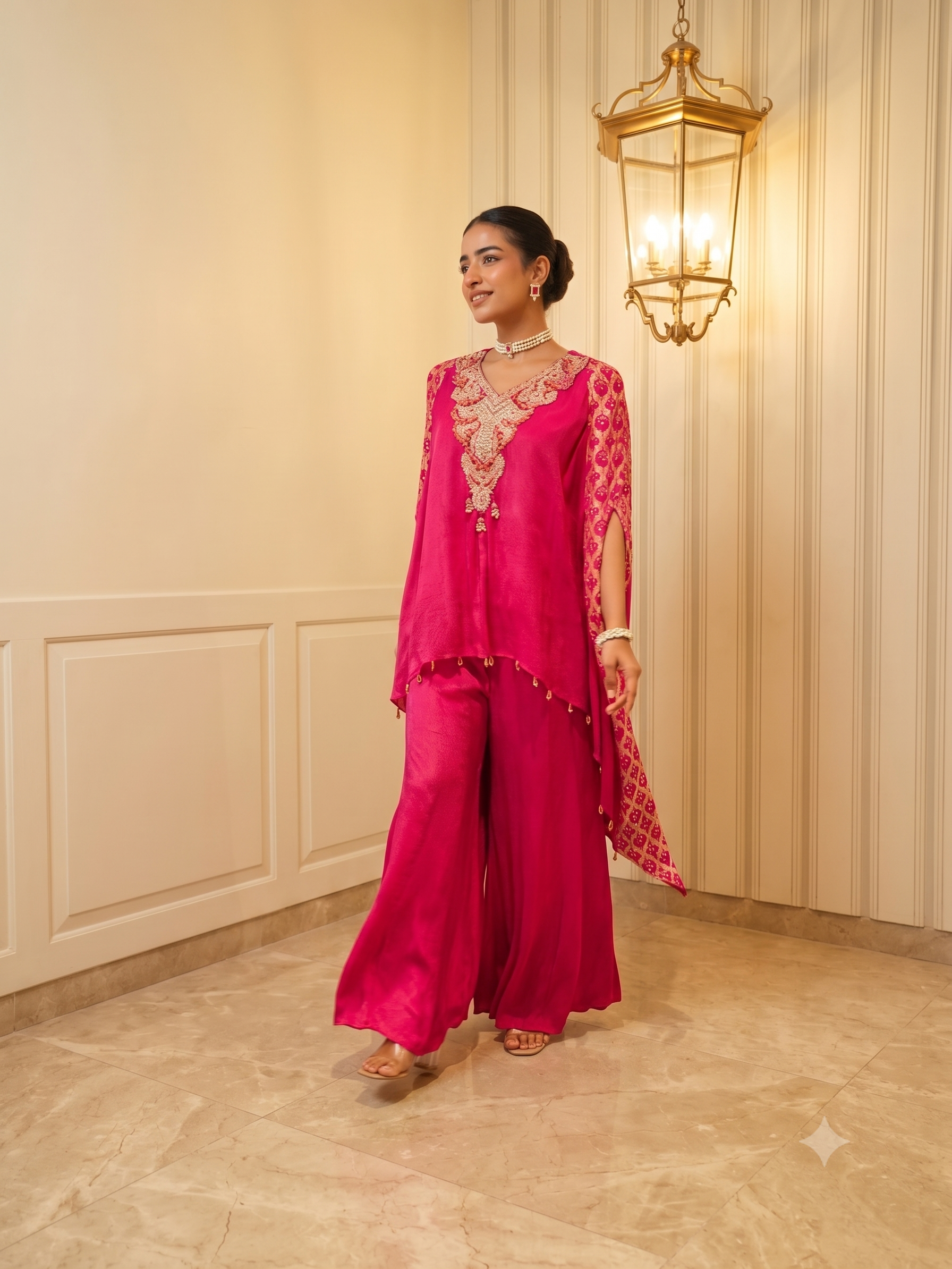 Rani Pink Embellished Georgette Palazzo Set
