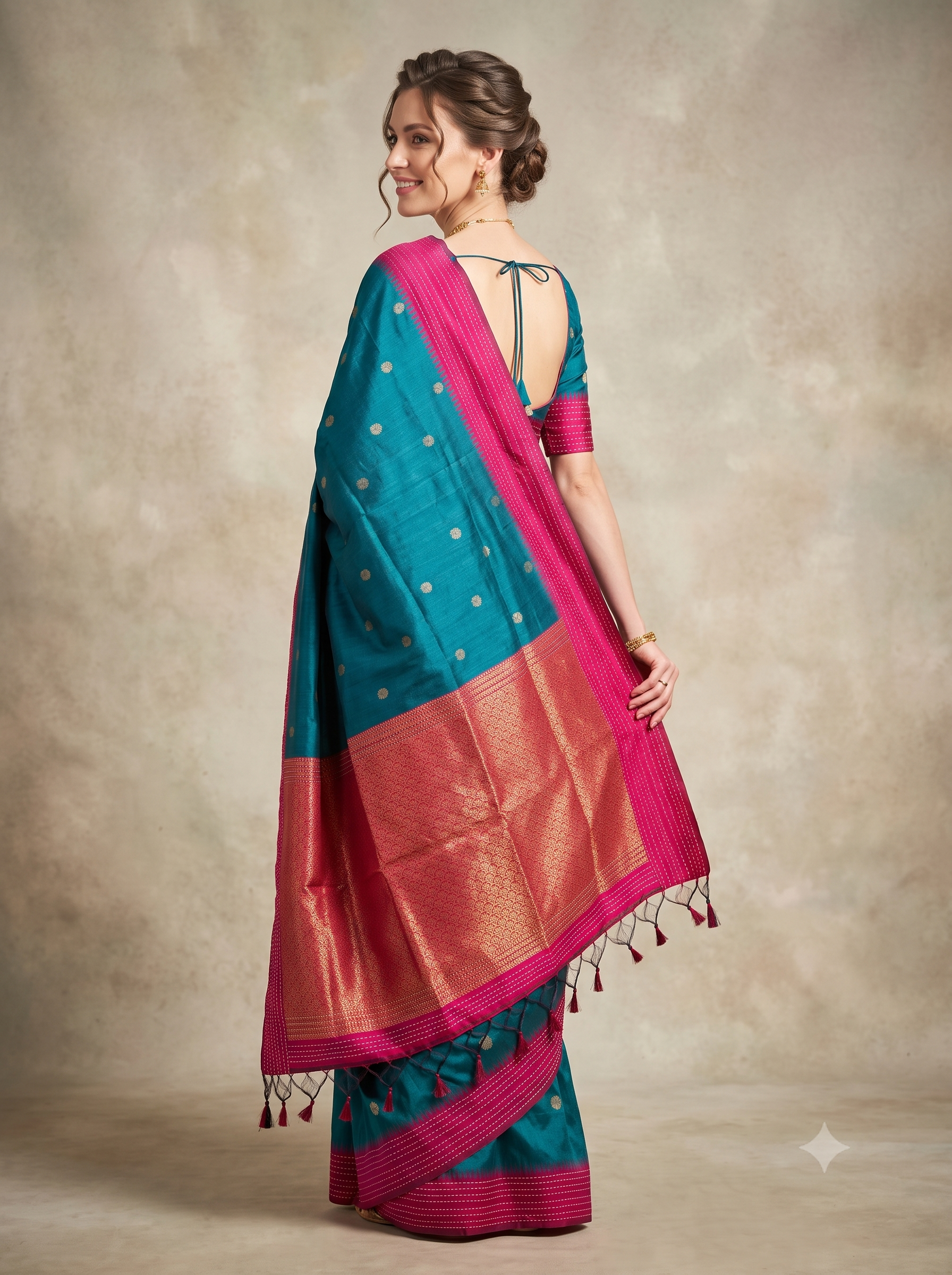 Peacock Noir Weave Handloom Tussar Silk Saree