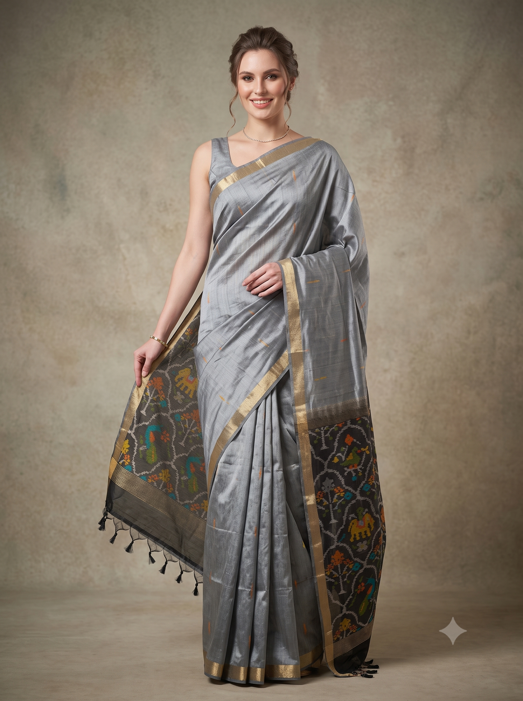 Moonstone Weave Handloom Tussar Silk Saree