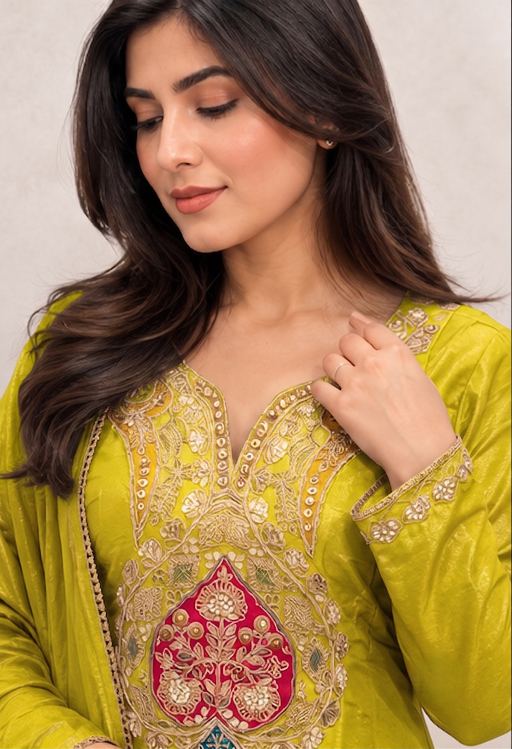 Liril Green Embellished Shimmer Tissue Silk Palazzo Set
