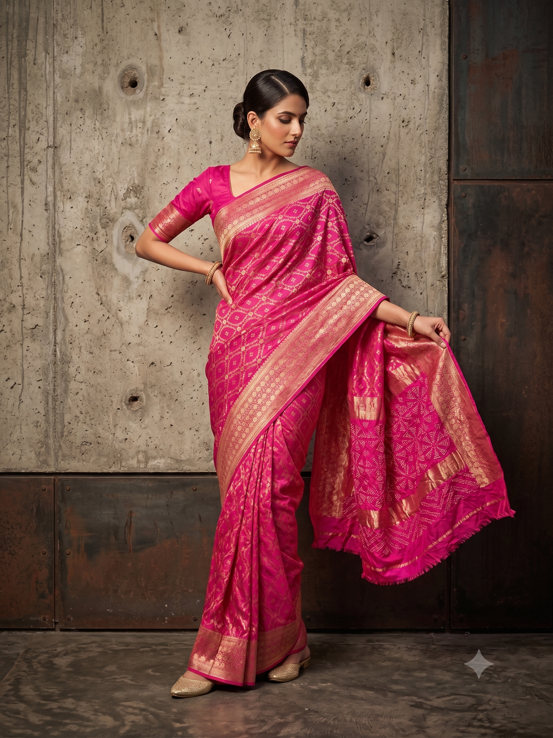 Hot Pink Zari Woven Banarasi Silk Saree