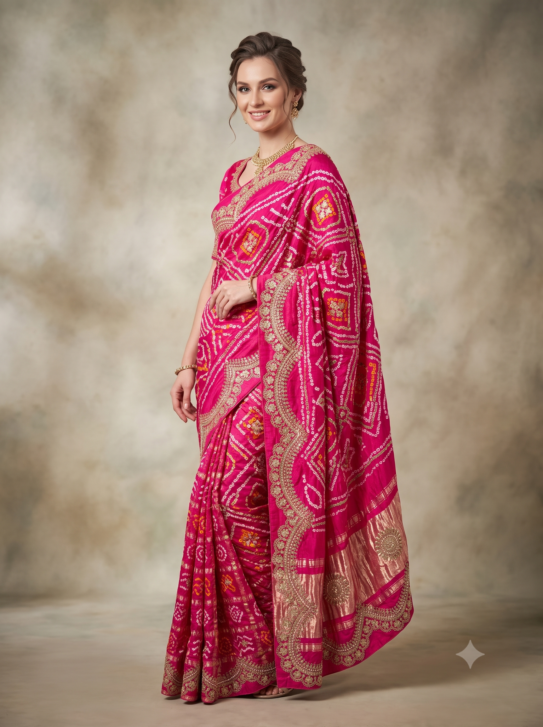 Maharani Pink Embellished Pure Gajji Silk Saree