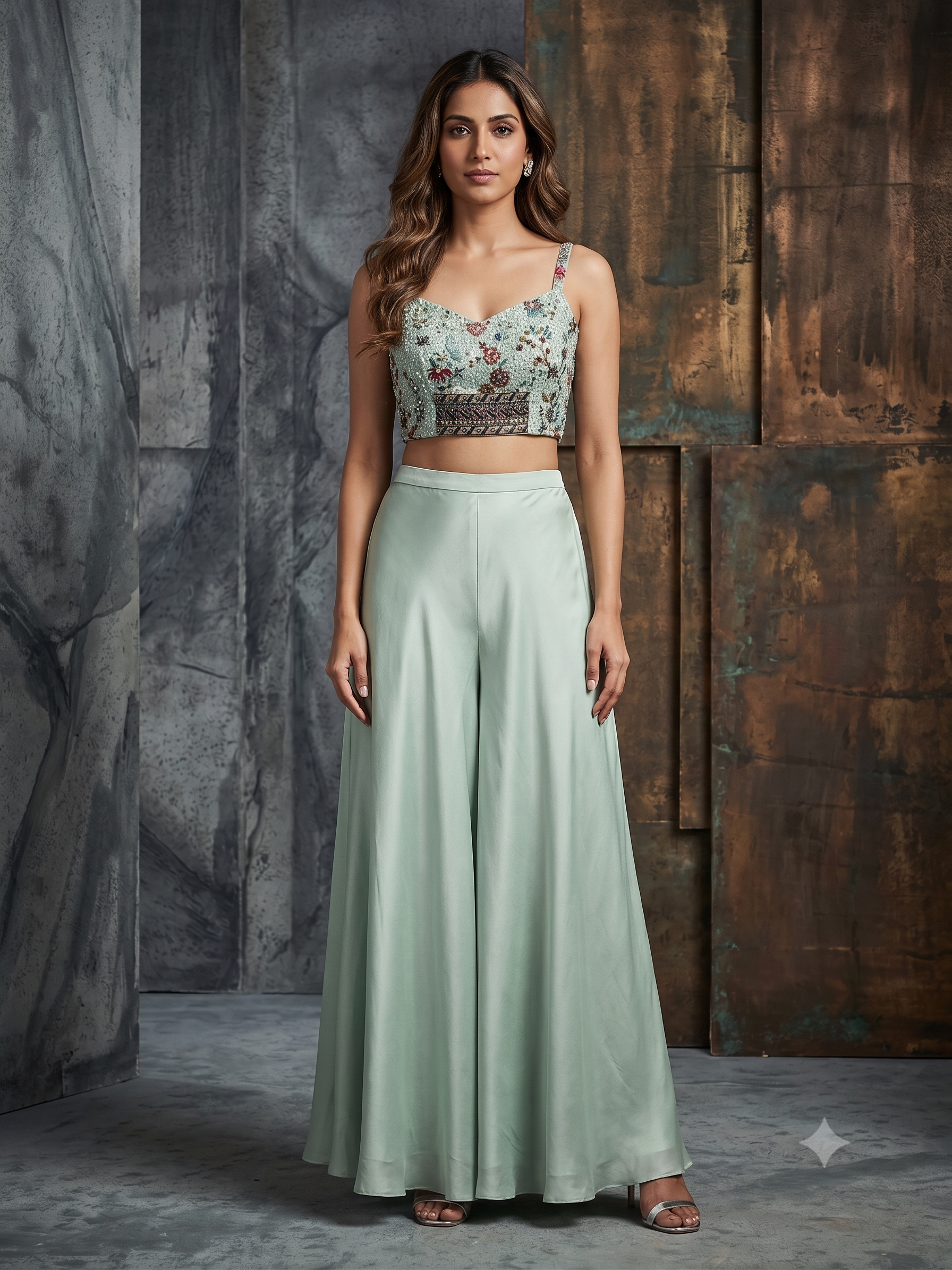 Powder Blue Embellished Georgette Silk Palazzo Set