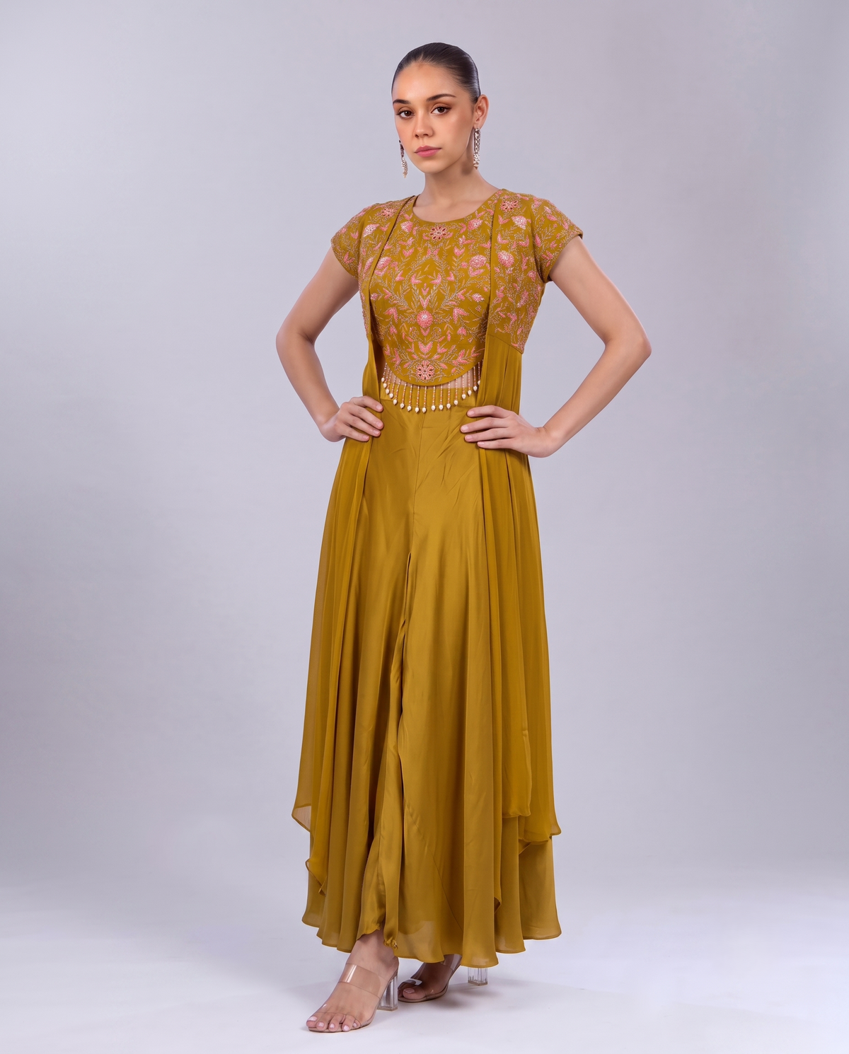 Golden Embellished Premium Georgette Palazzo Set