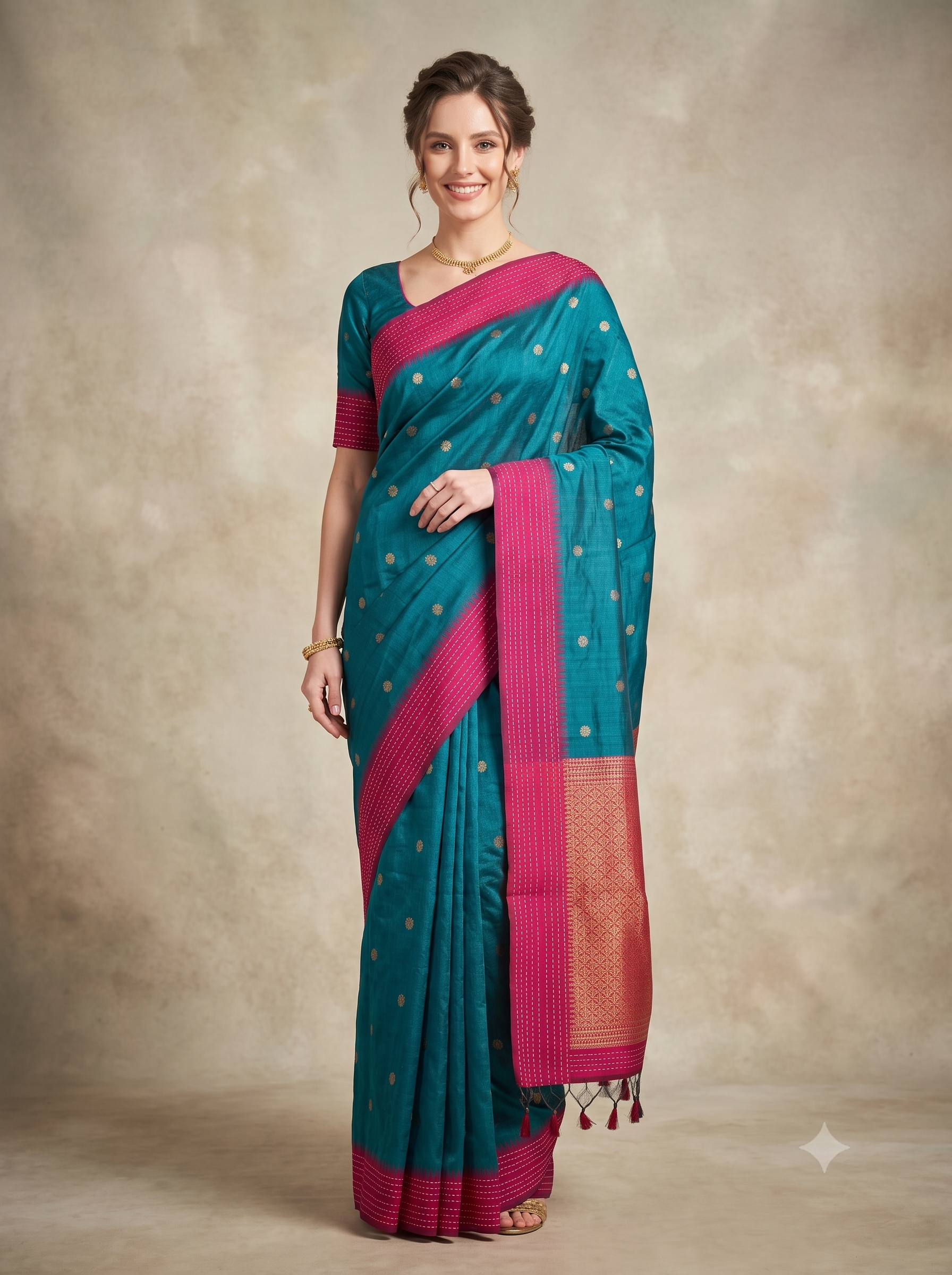 Peacock Noir Weave Handloom Tussar Silk Saree