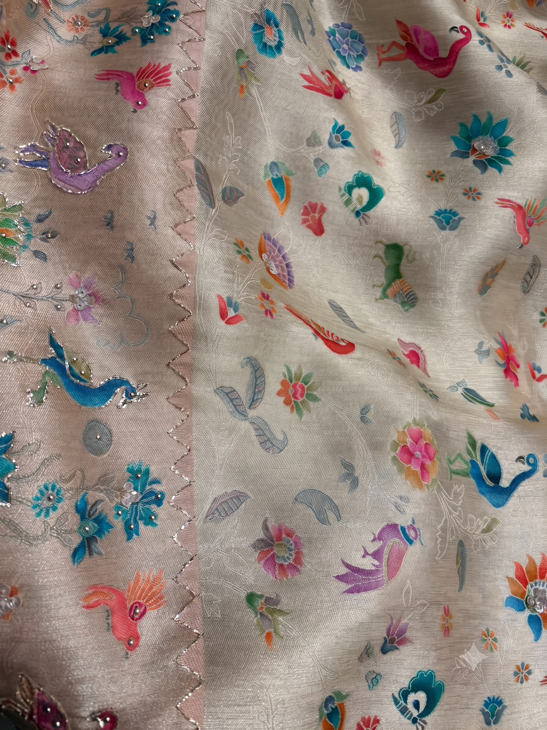 Royal Avian & Floral Embellished Pure Tissue Silk Saree