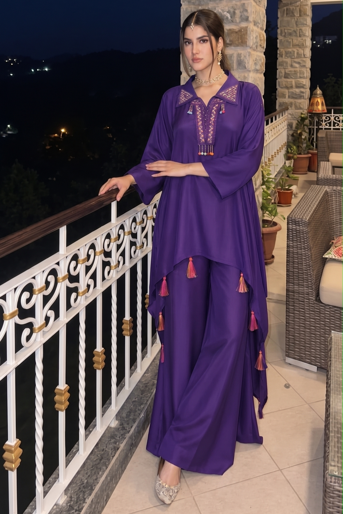 Royal Purple Embellished Crepe Silk Co-Ord Set