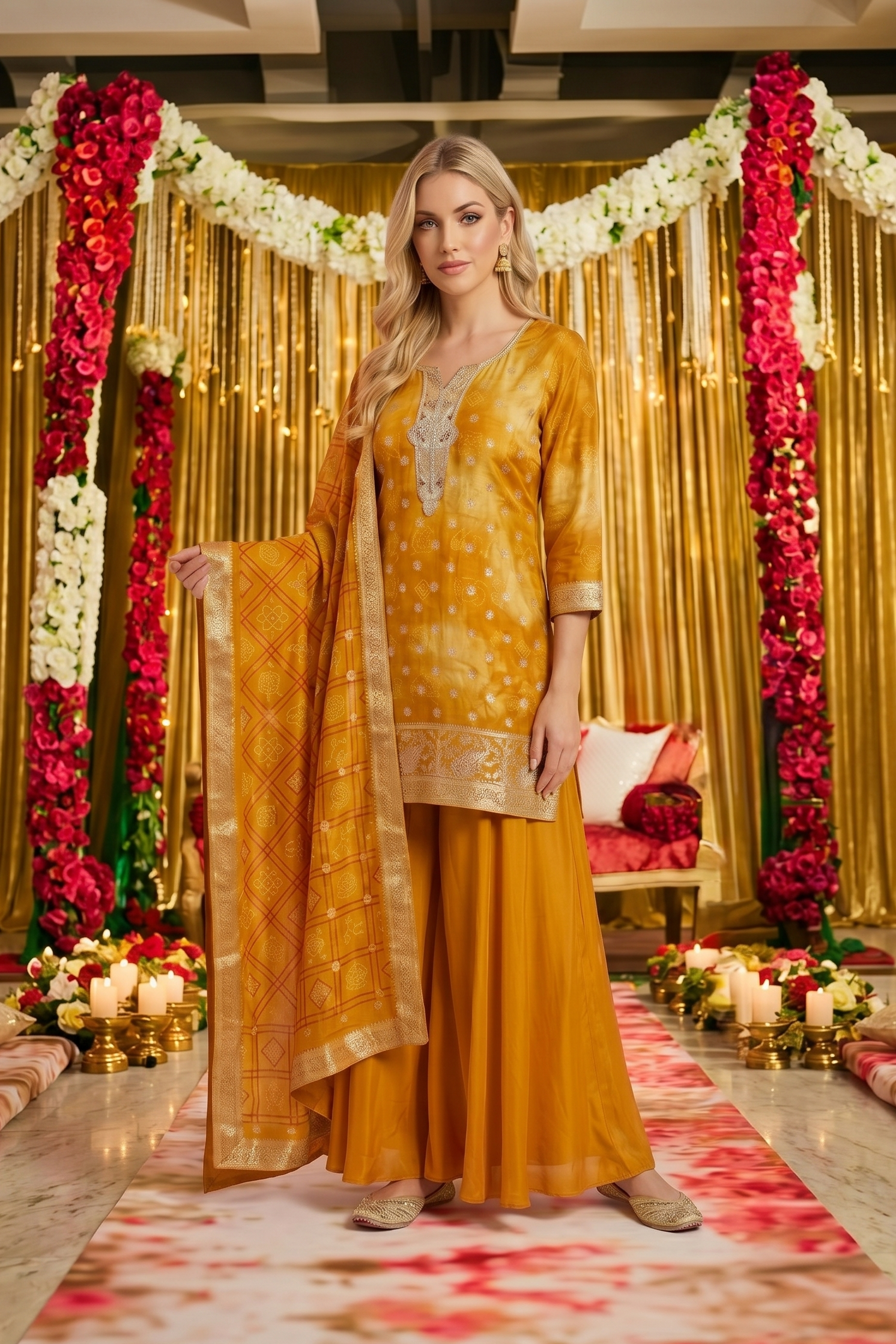 Golden Aura Embroidered Crepe Silk Palazzo Set