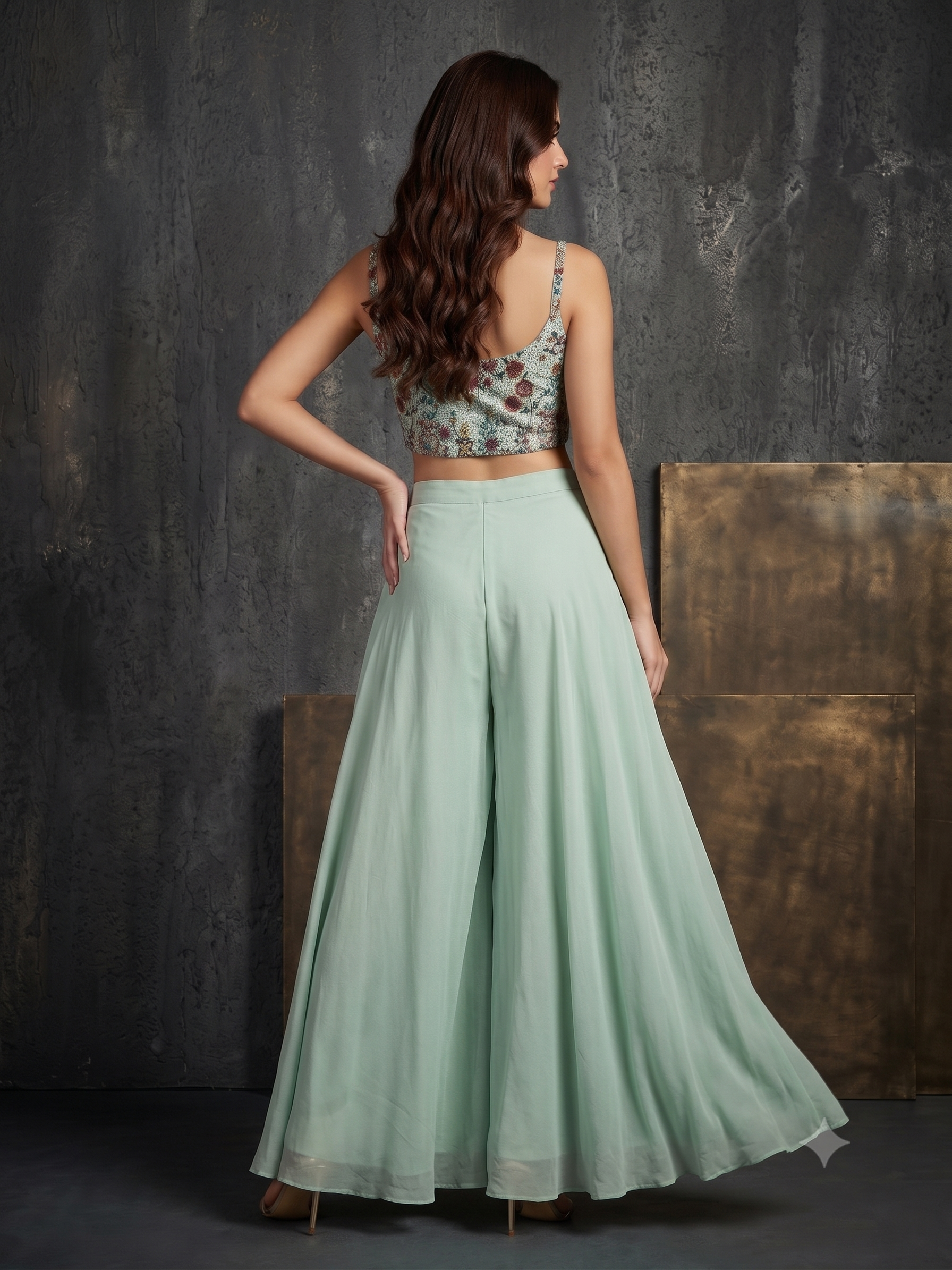 Powder Blue Embellished Georgette Silk Palazzo Set