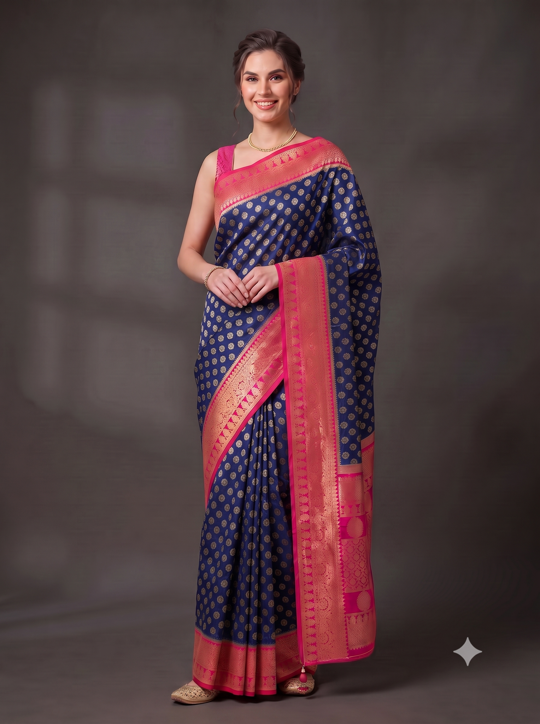 Ink Blue Banarasi Premium Silk Saree
