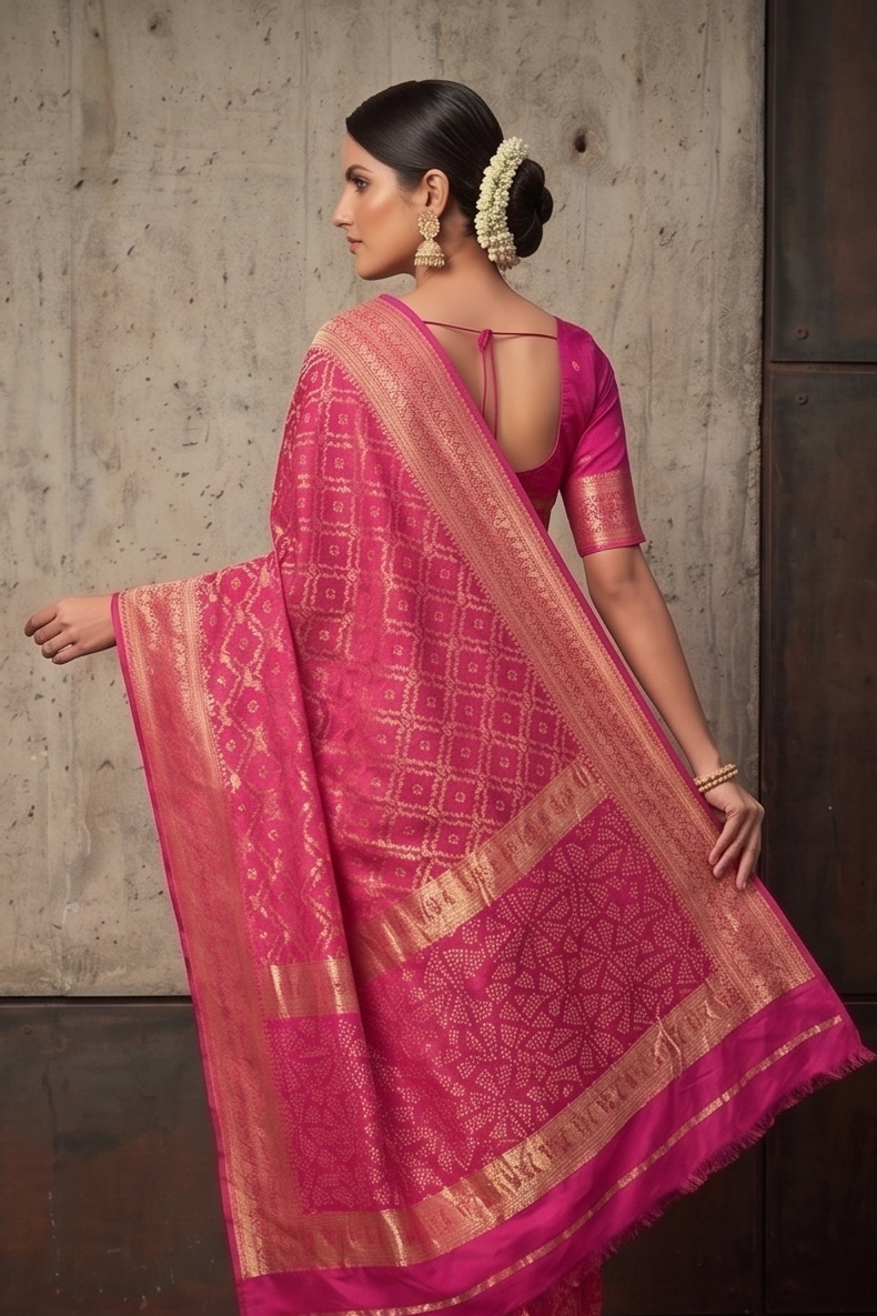 Hot Pink Zari Woven Banarasi Silk Saree