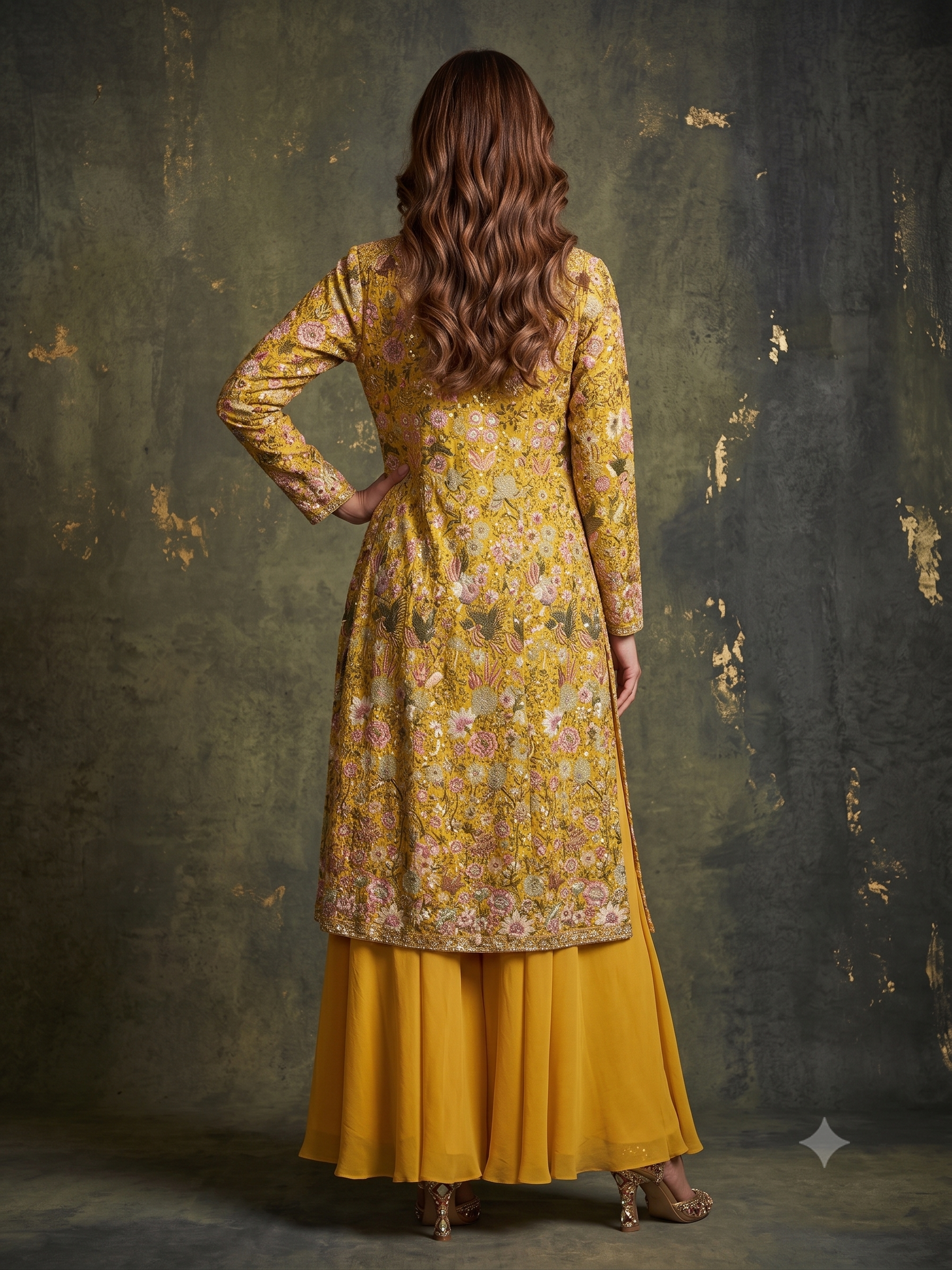 Vibrant Yellow Embellished Georgette Silk Palazzo Set