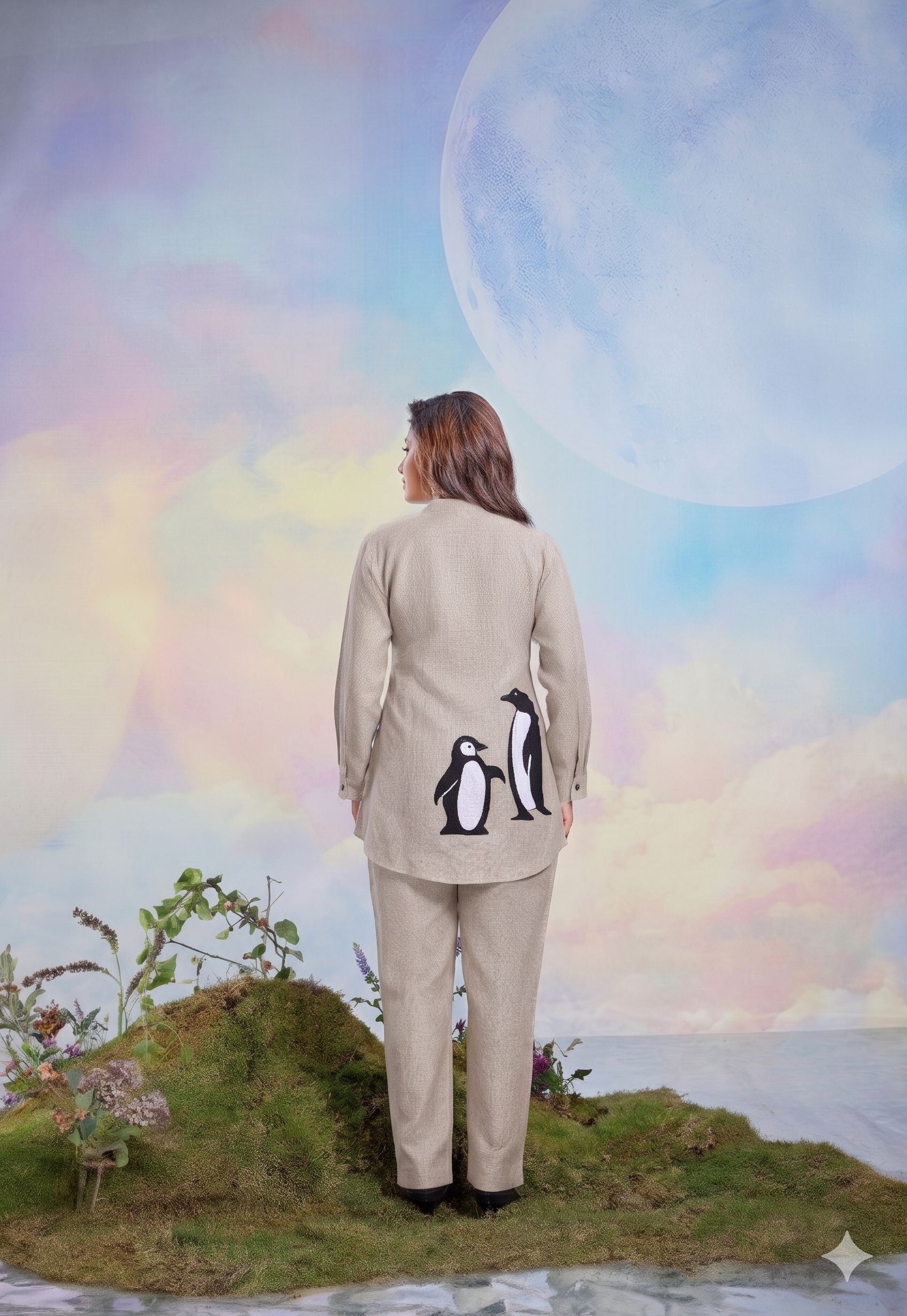 Oatmeal Pearl Embroidered Linen Co-Ord Set