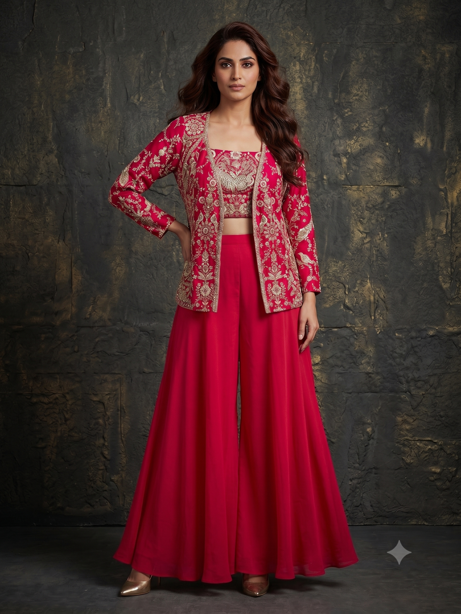 Rani Pink Embellished Georgette Silk Palazzo Set
