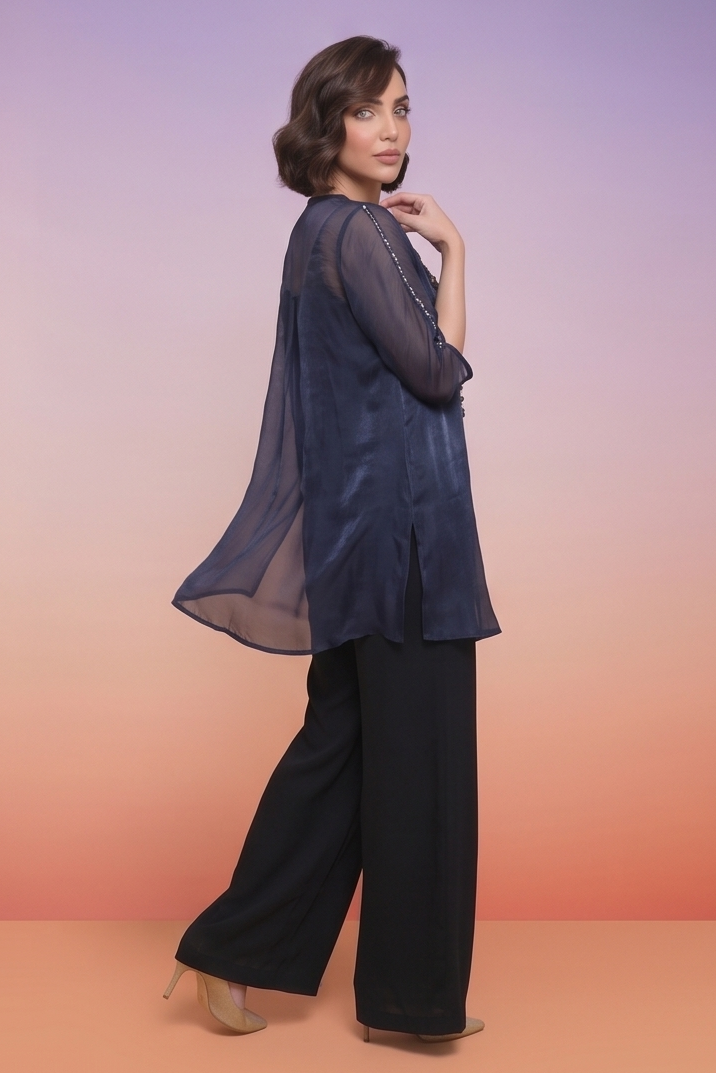 Midnight Blue Embellished Tissue Silk Palazzo Set