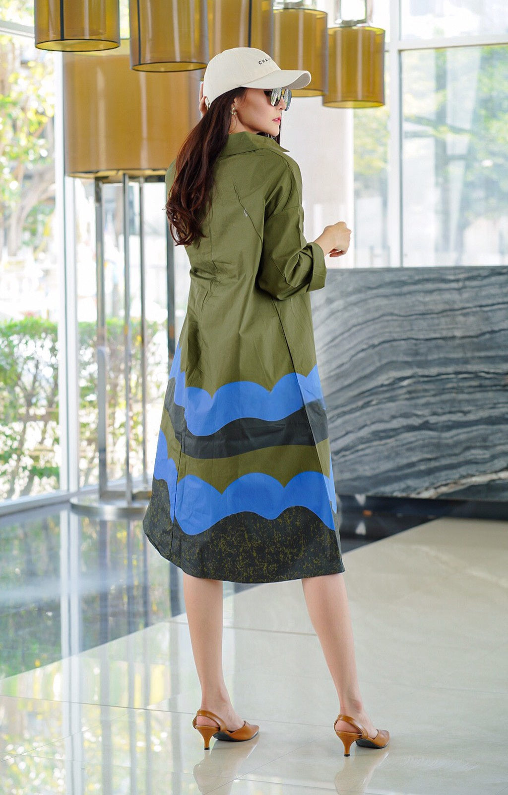 Olive Green Abstract Printed Tunic Dress