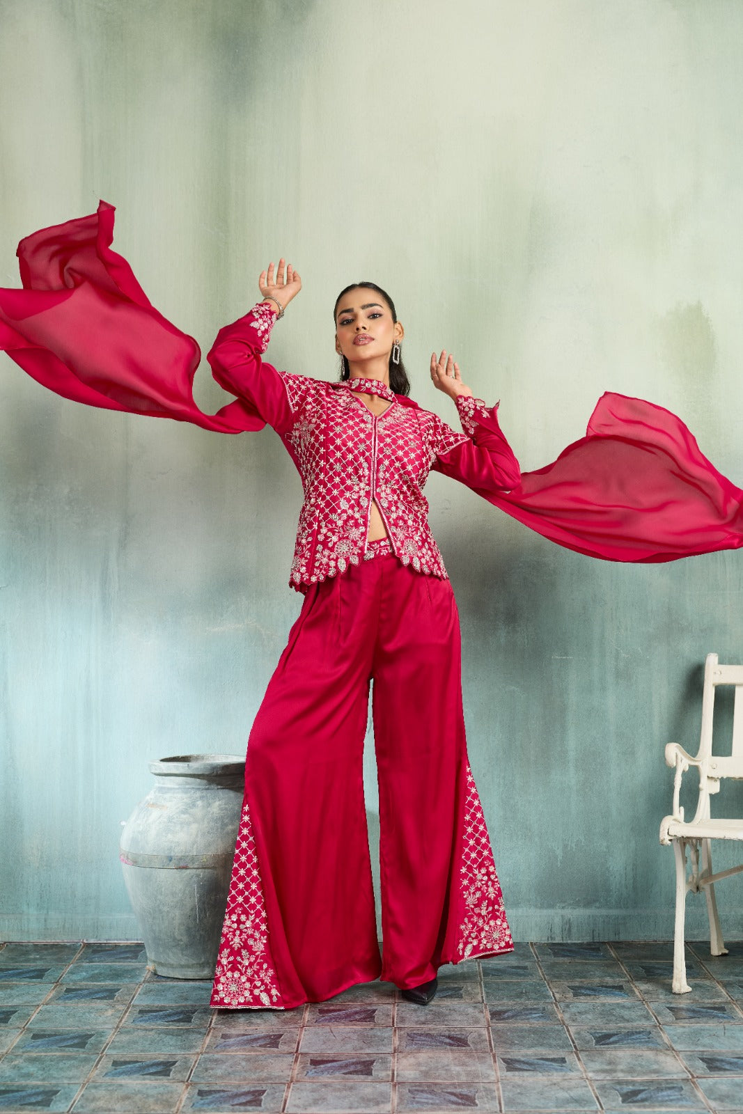 Rani Pink Embellished Crepe Silk Palazzo Set