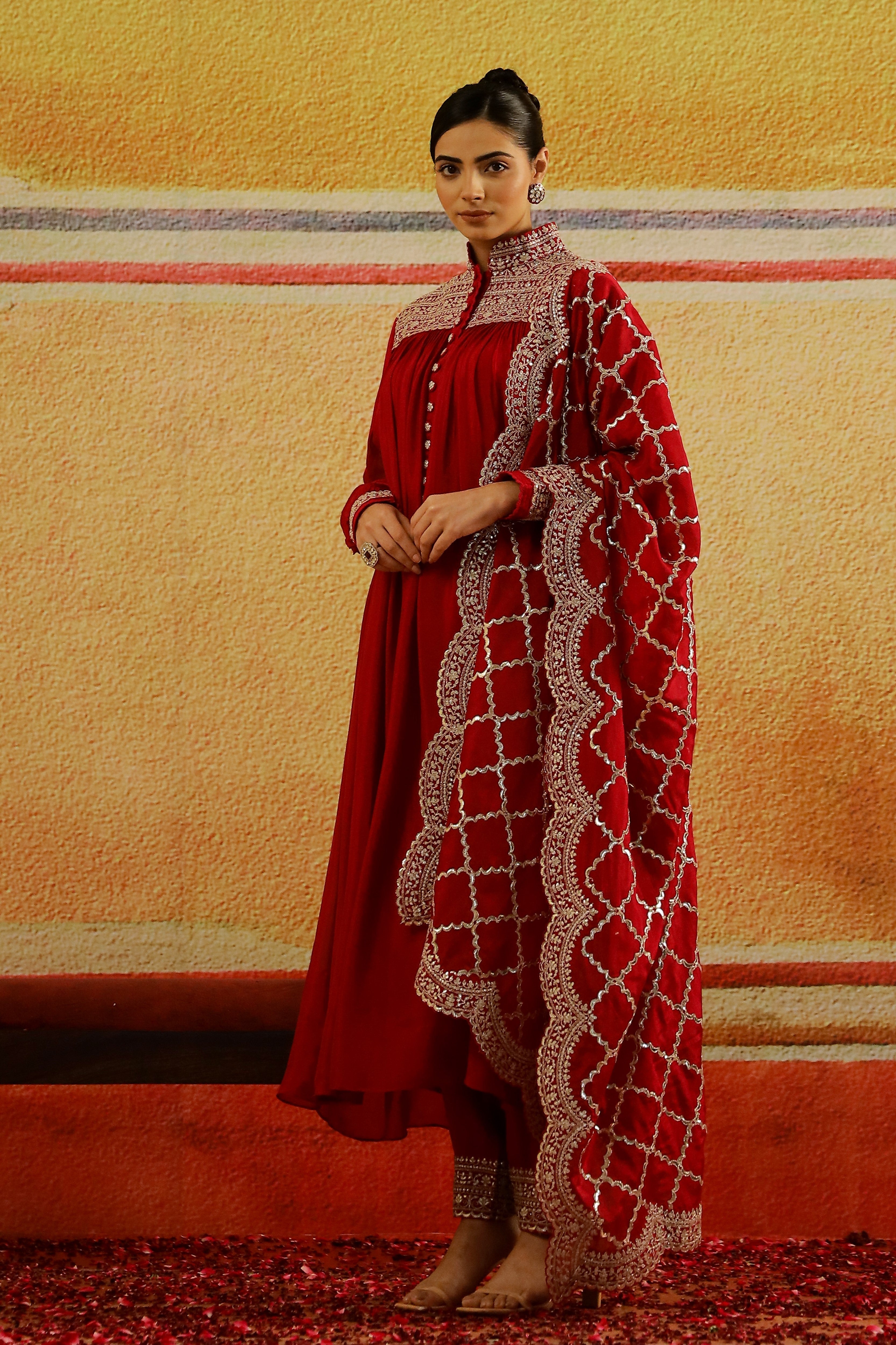 Pink Embellished Spanish Silk Pants Set