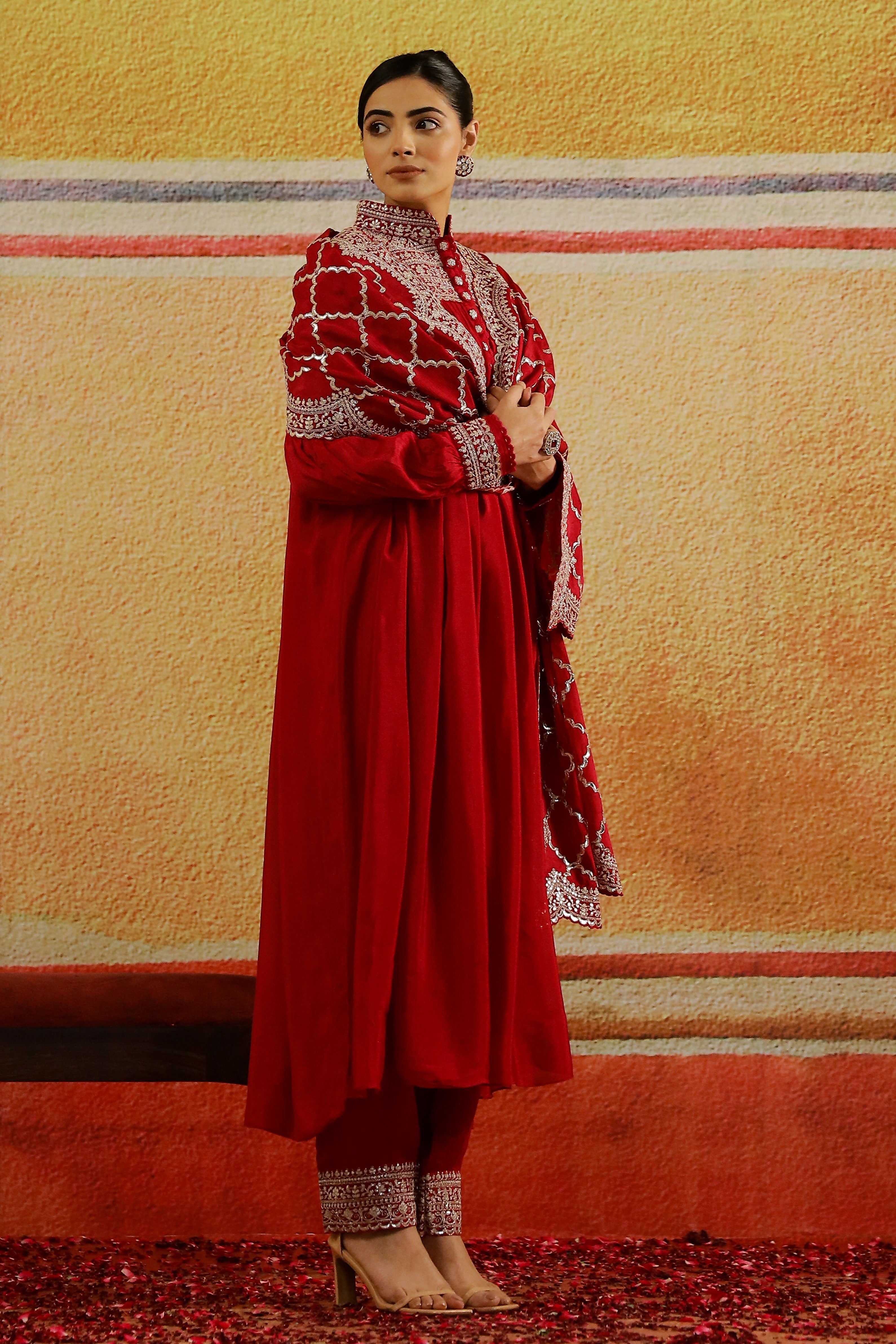 Pink Embellished Spanish Silk Pants Set