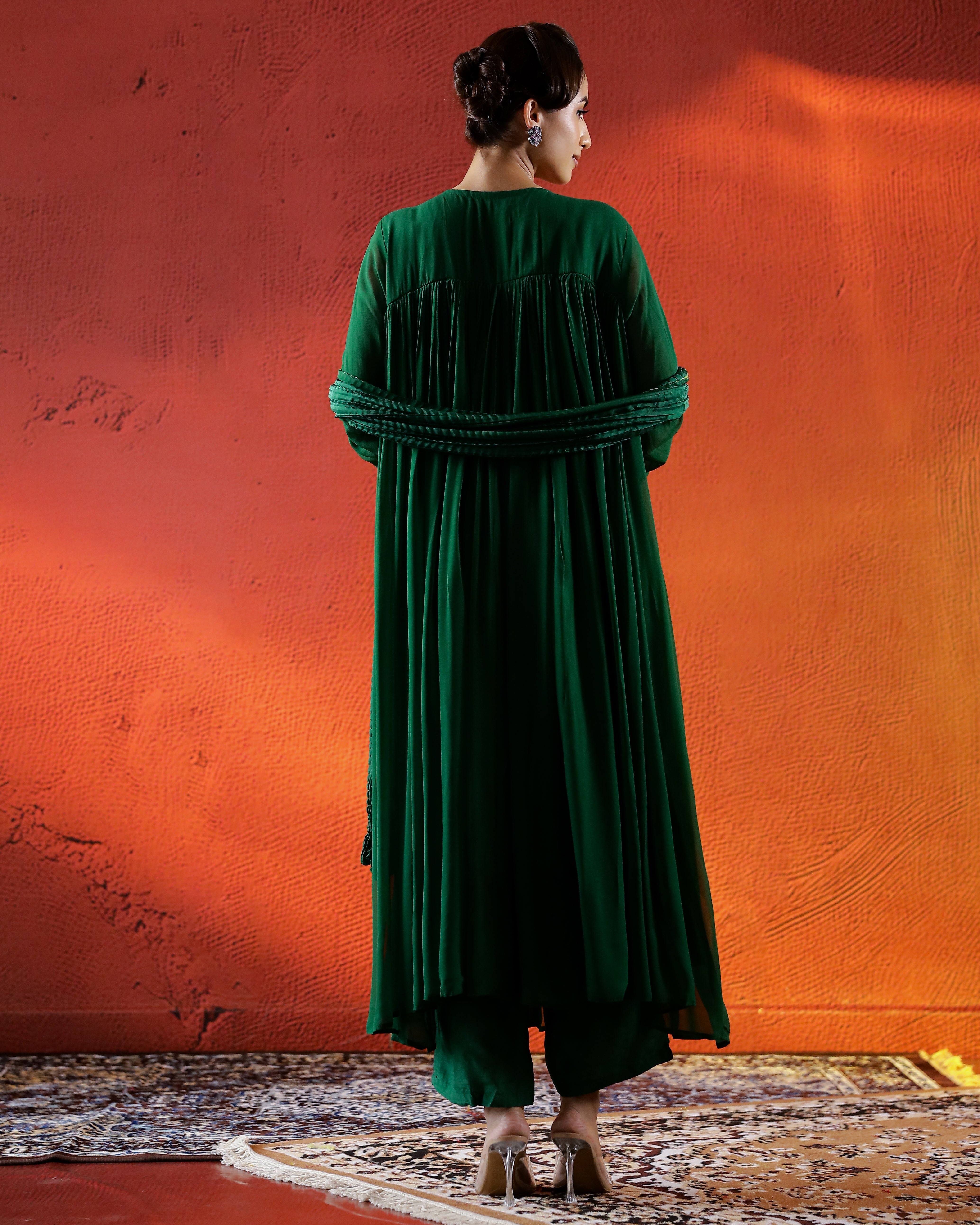 Green Embellished Georgette Kurta Set