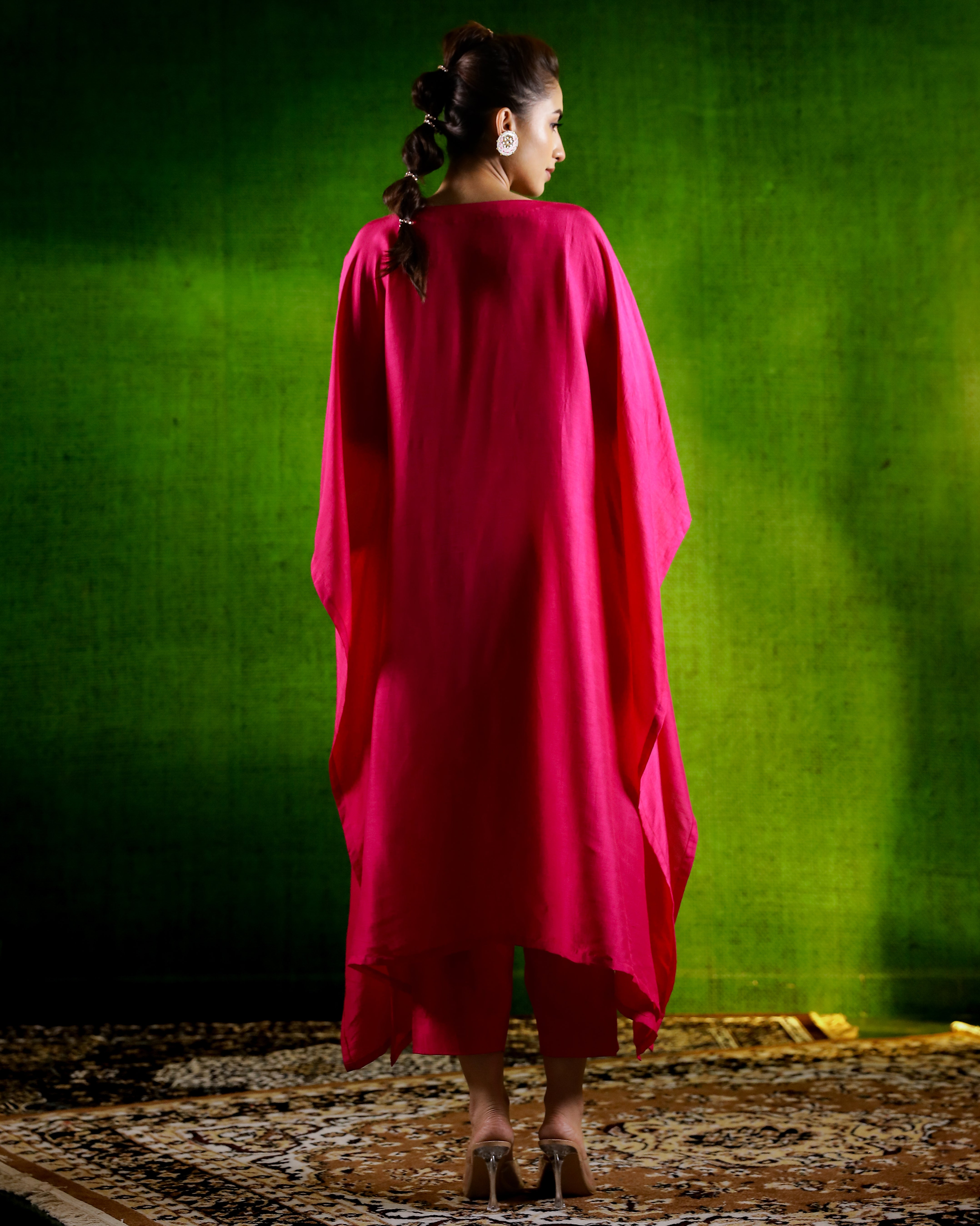 Rani Pink Embellished Premium Silk Kaftan Set