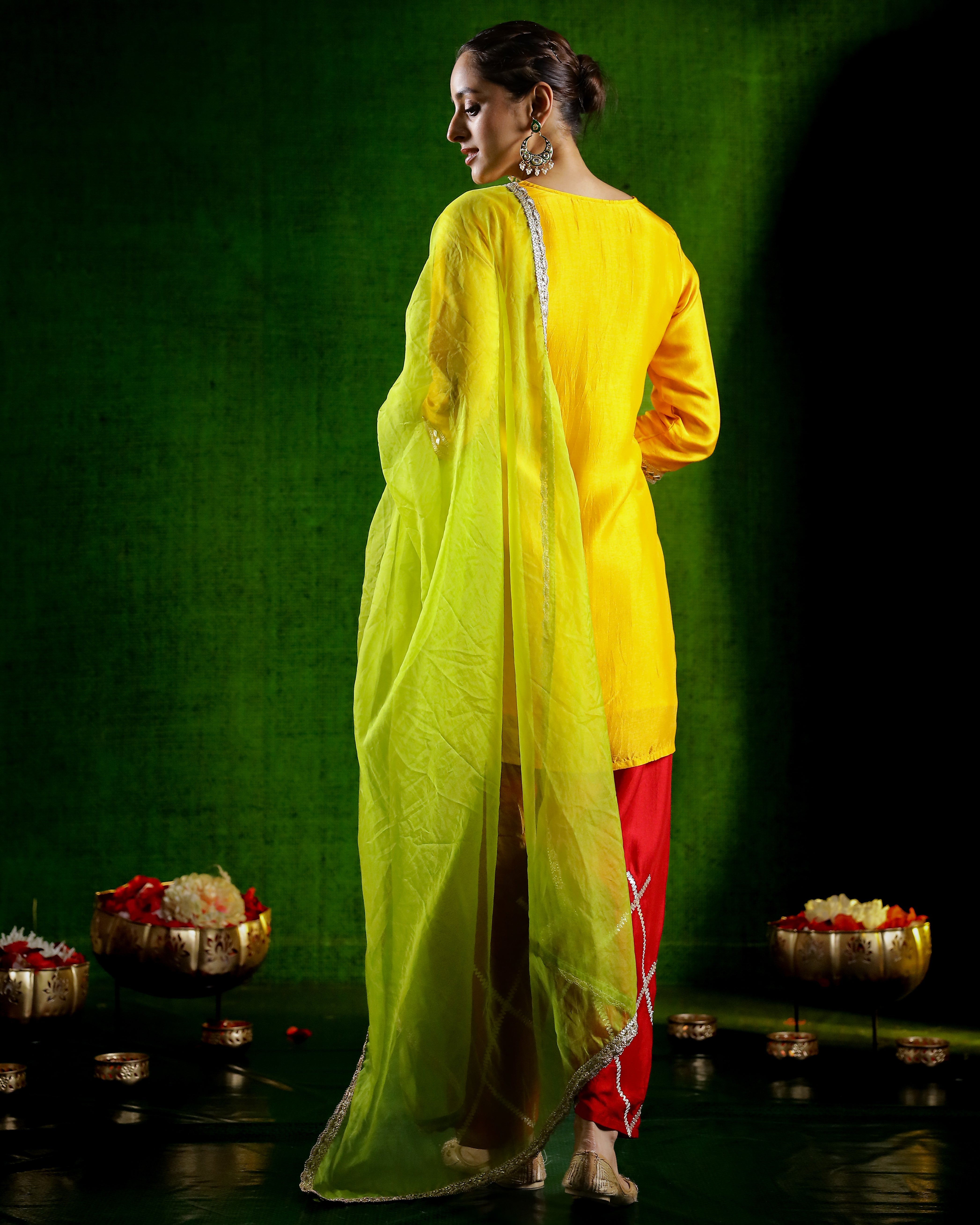 Festive Yellow Embellished Raw Silk Salwar Set