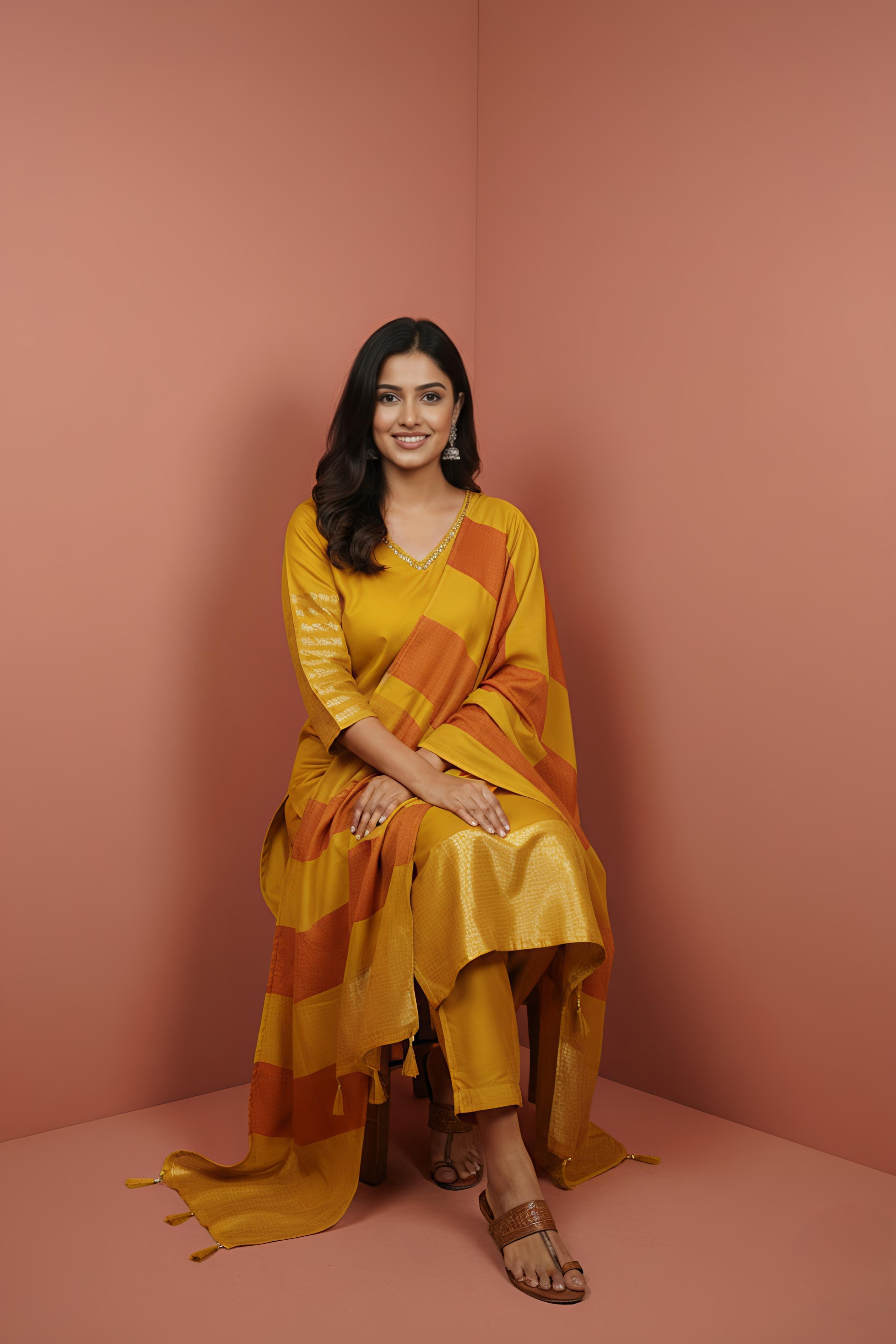 Golden Ember Premium Silk Kurta Set