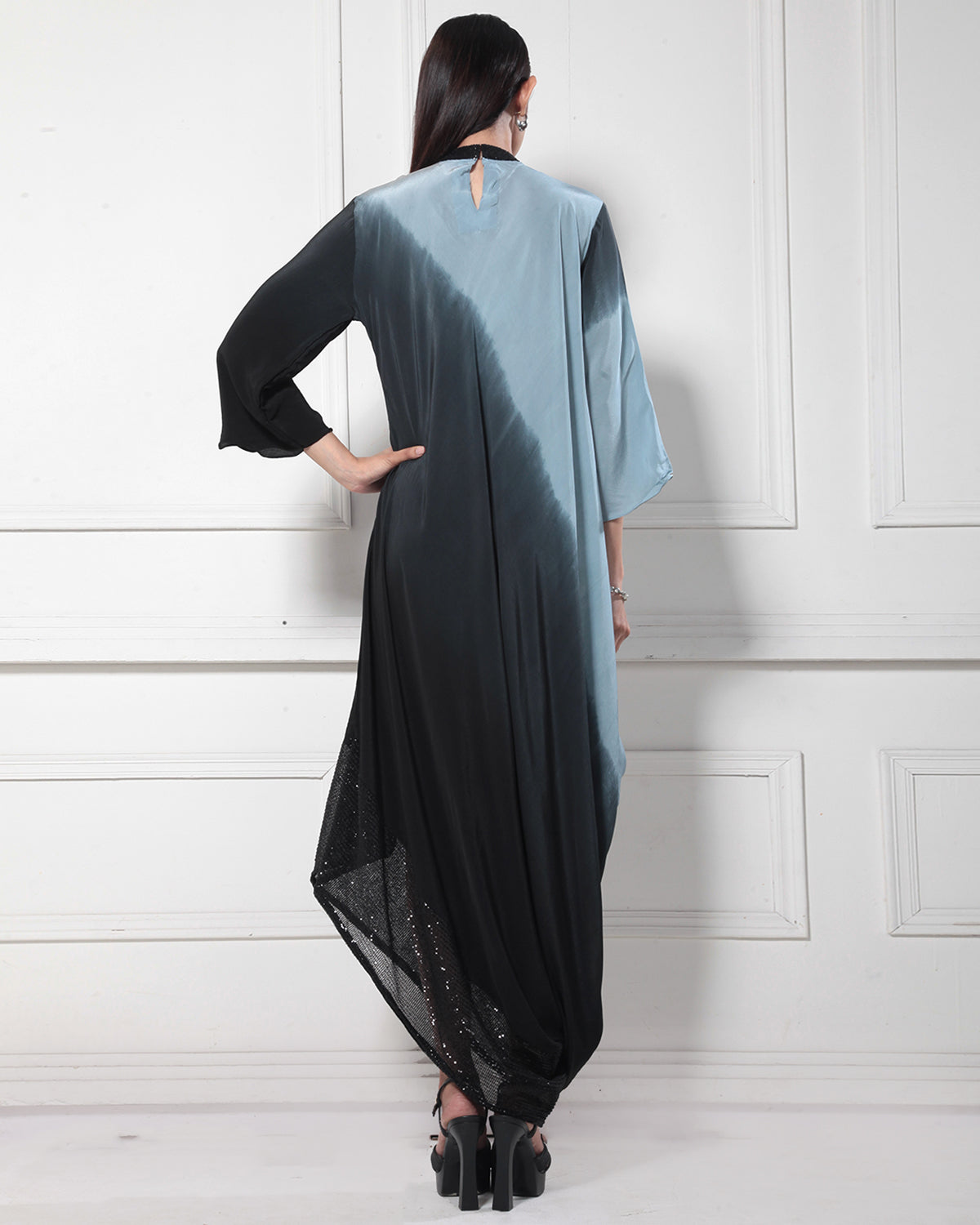 Blue Orion Ombre-Dyed Asymmetrical Cowl Dress
