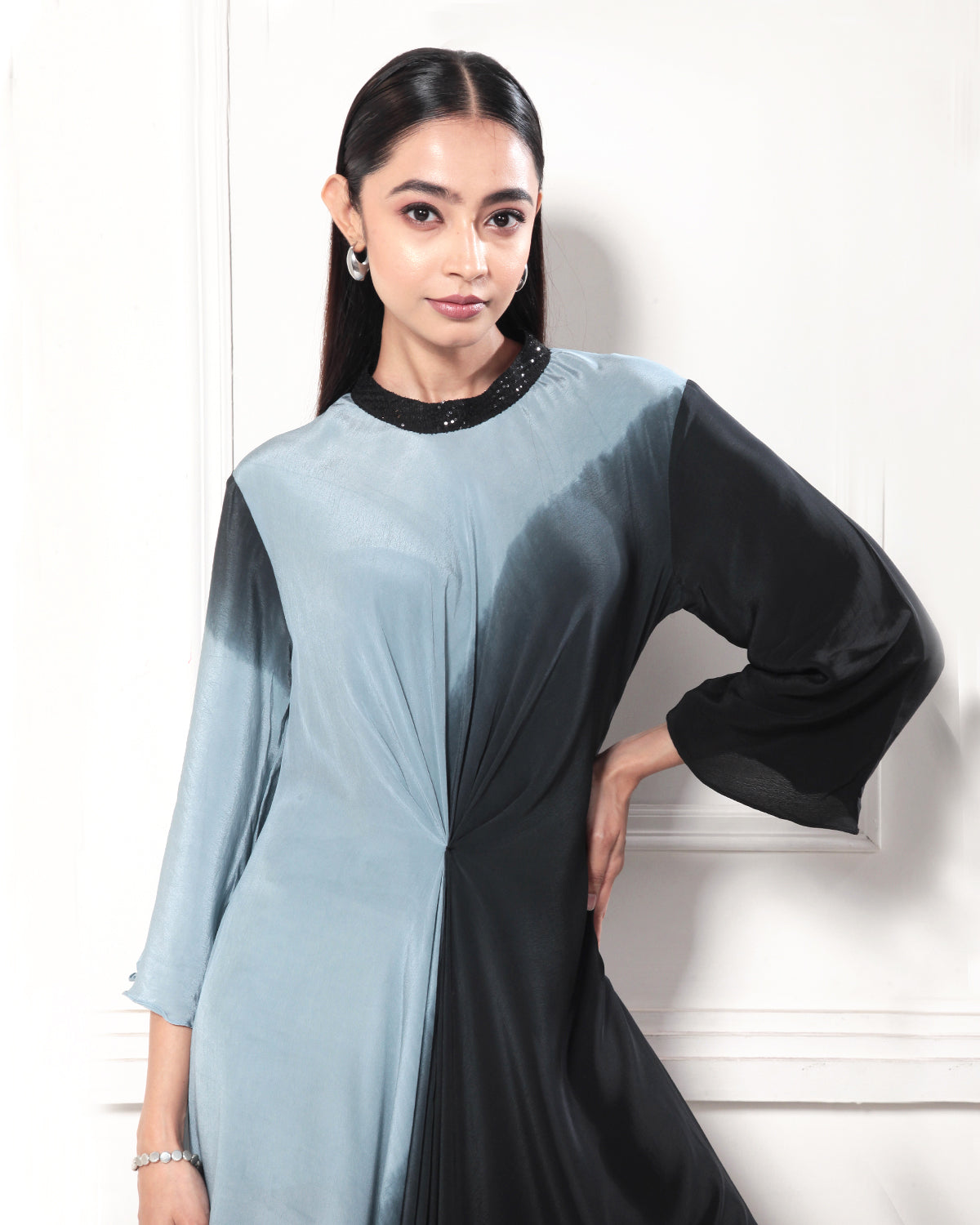 Blue Orion Ombre-Dyed Asymmetrical Cowl Dress