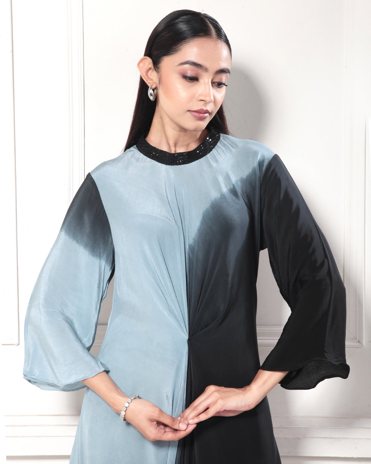 Blue Orion Ombre-Dyed Asymmetrical Cowl Dress
