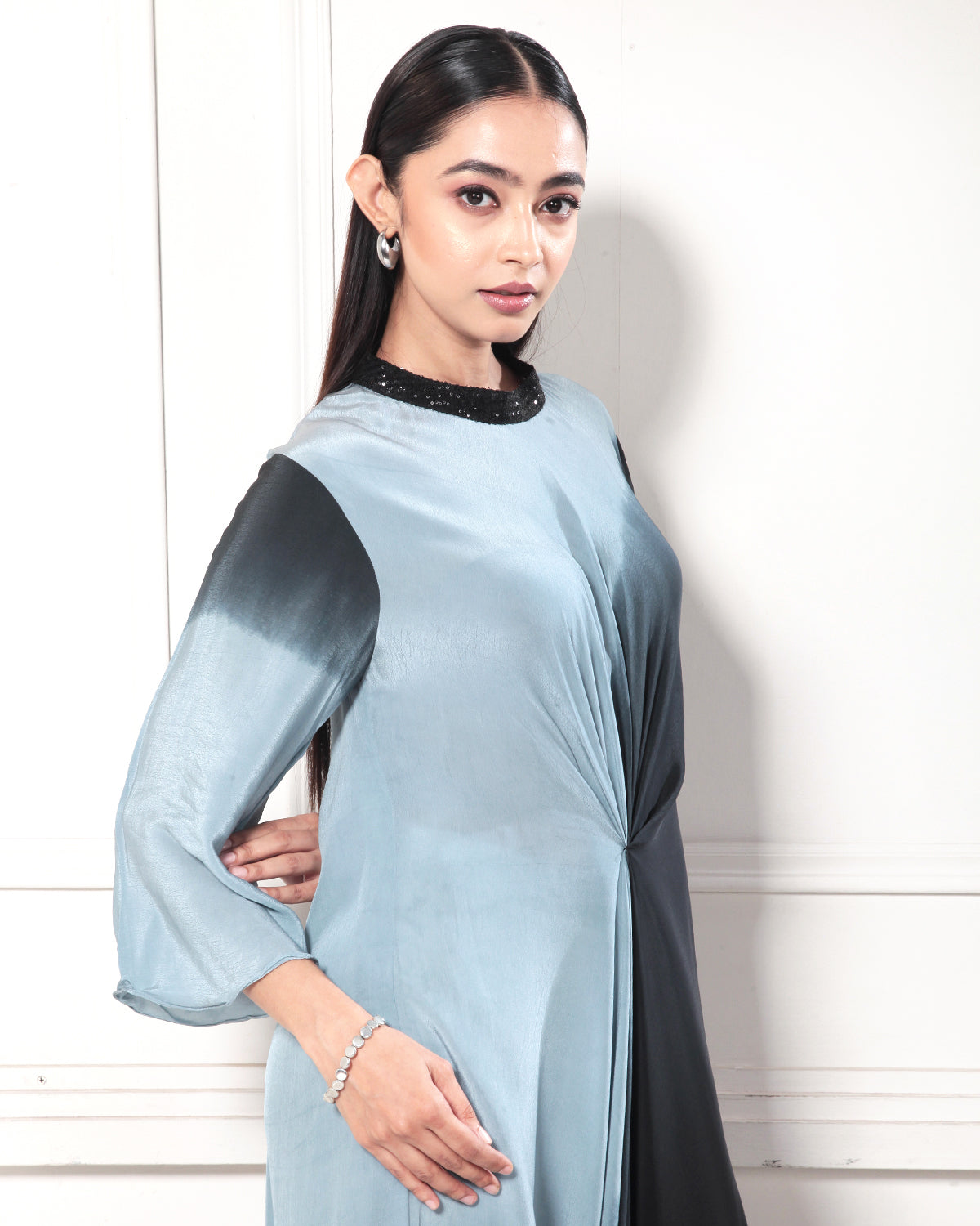 Blue Orion Ombre-Dyed Asymmetrical Cowl Dress