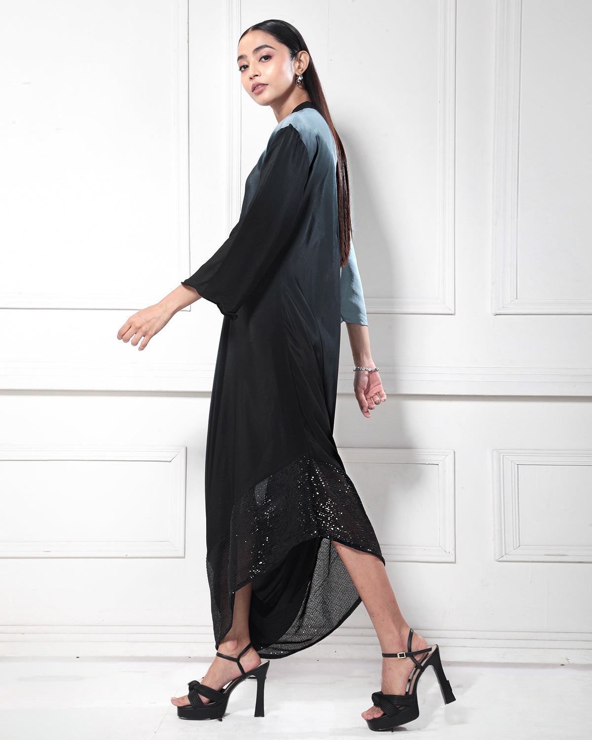 Blue Orion Ombre-Dyed Asymmetrical Cowl Dress