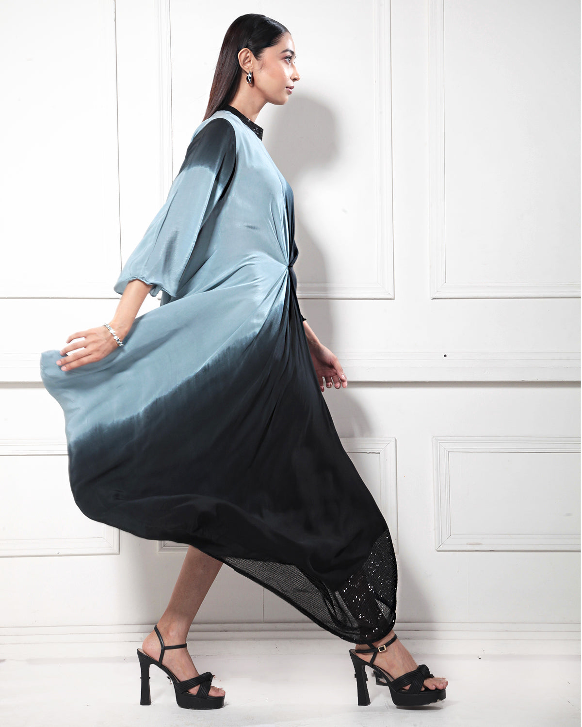 Blue Orion Ombre-Dyed Asymmetrical Cowl Dress