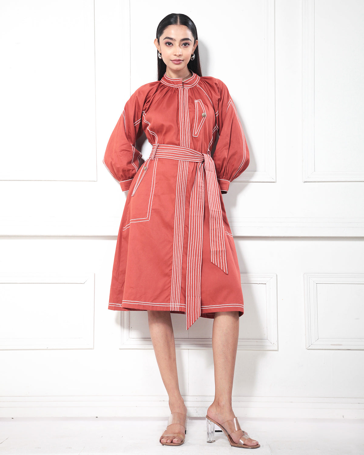 Rustic Orange Solid Cosmopolitan Shirt Dress