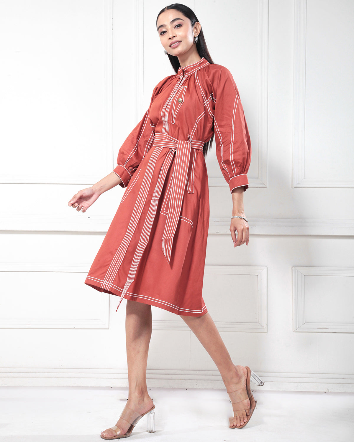 Rustic Orange Solid Cosmopolitan Shirt Dress