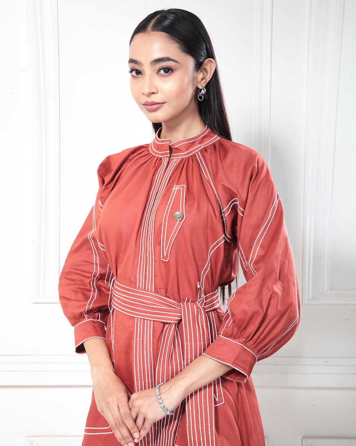 Rustic Orange Solid Cosmopolitan Shirt Dress
