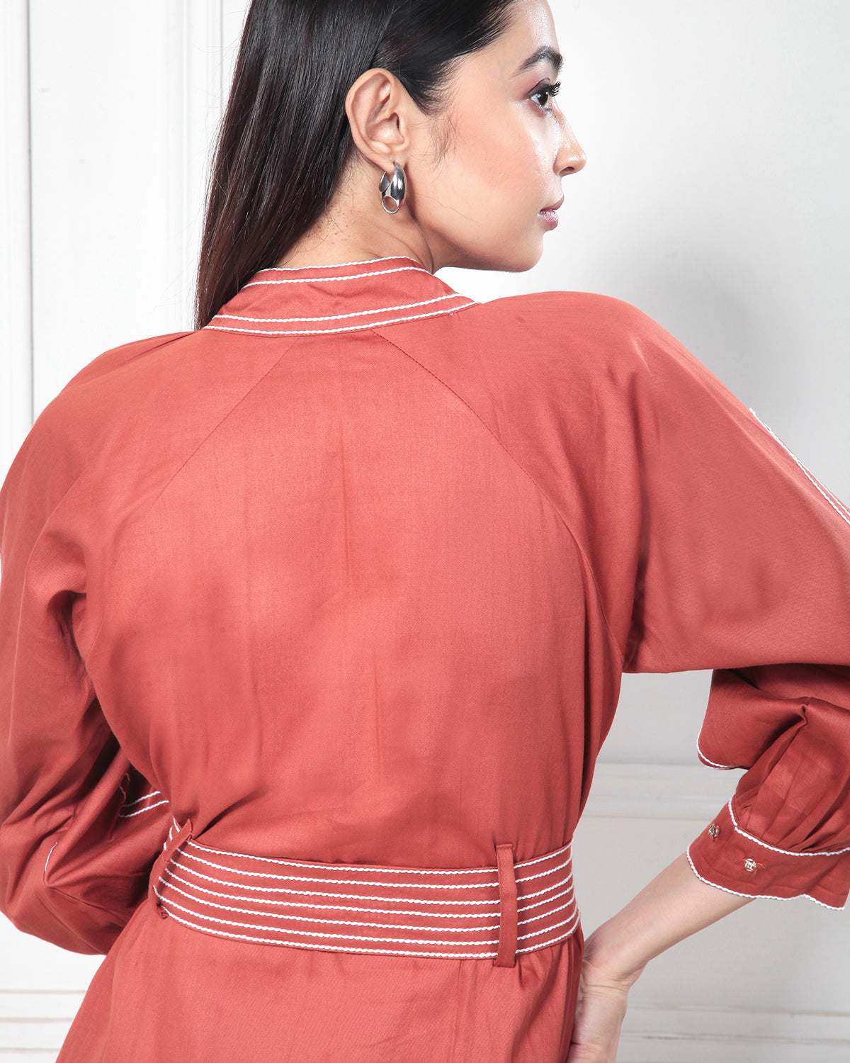 Rustic Orange Solid Cosmopolitan Shirt Dress