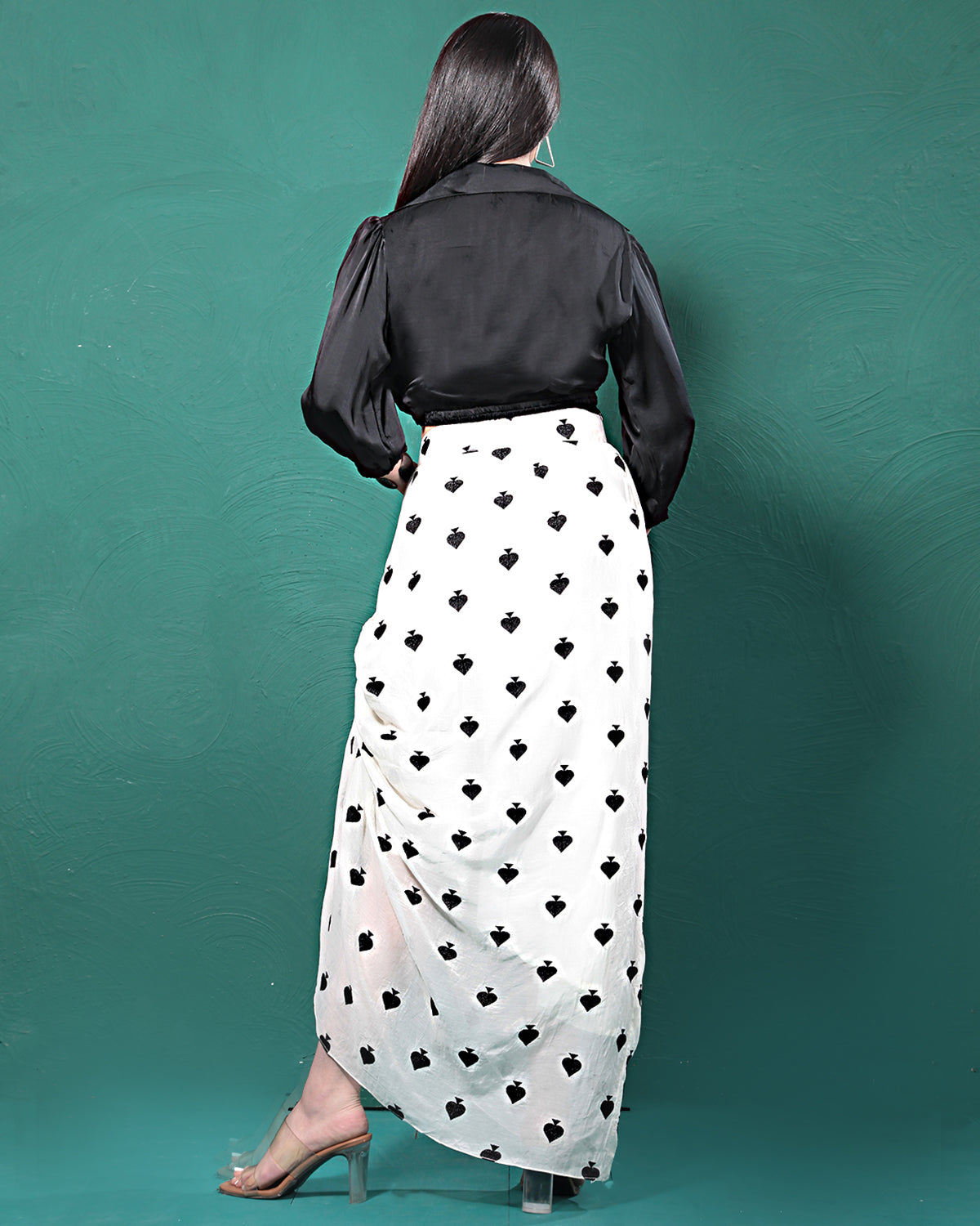 Black & White Drama Crop Top & Skirt
