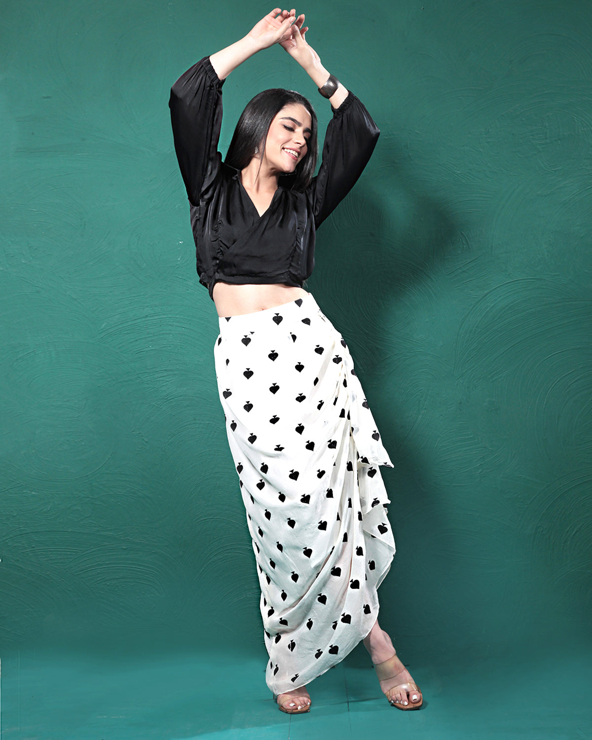 Black & White Drama Crop Top & Skirt