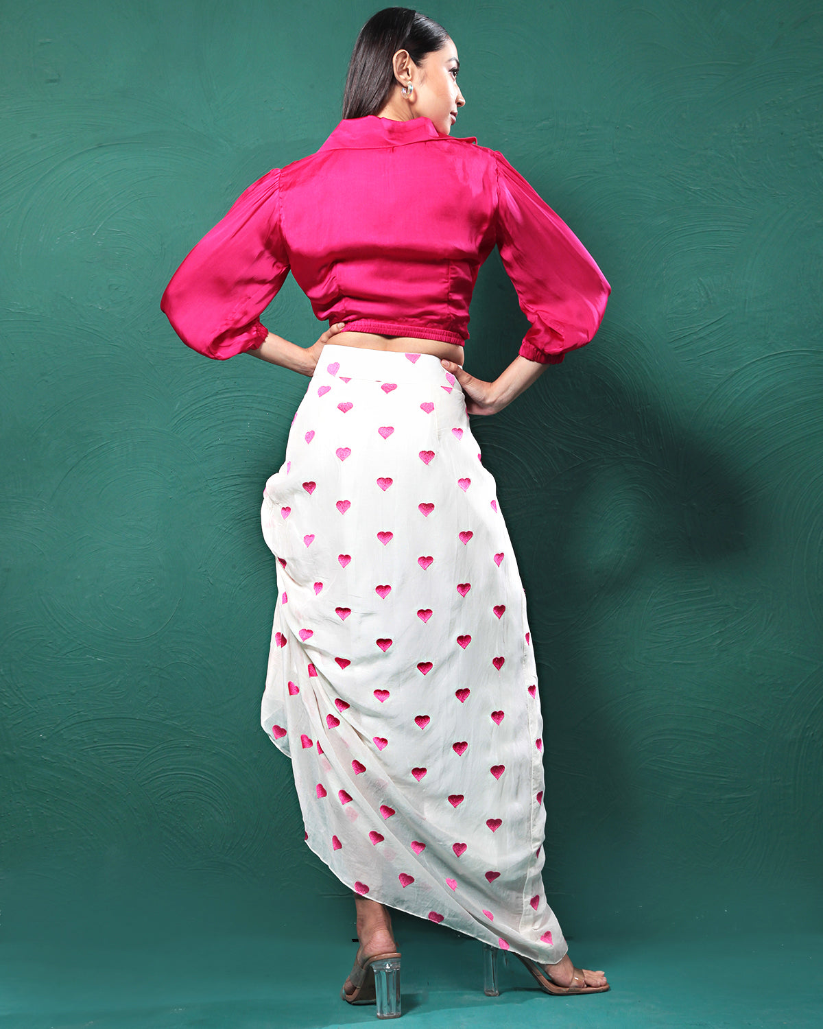 Gentle Pink Pure Hearts Printed Crop Top & Skirt