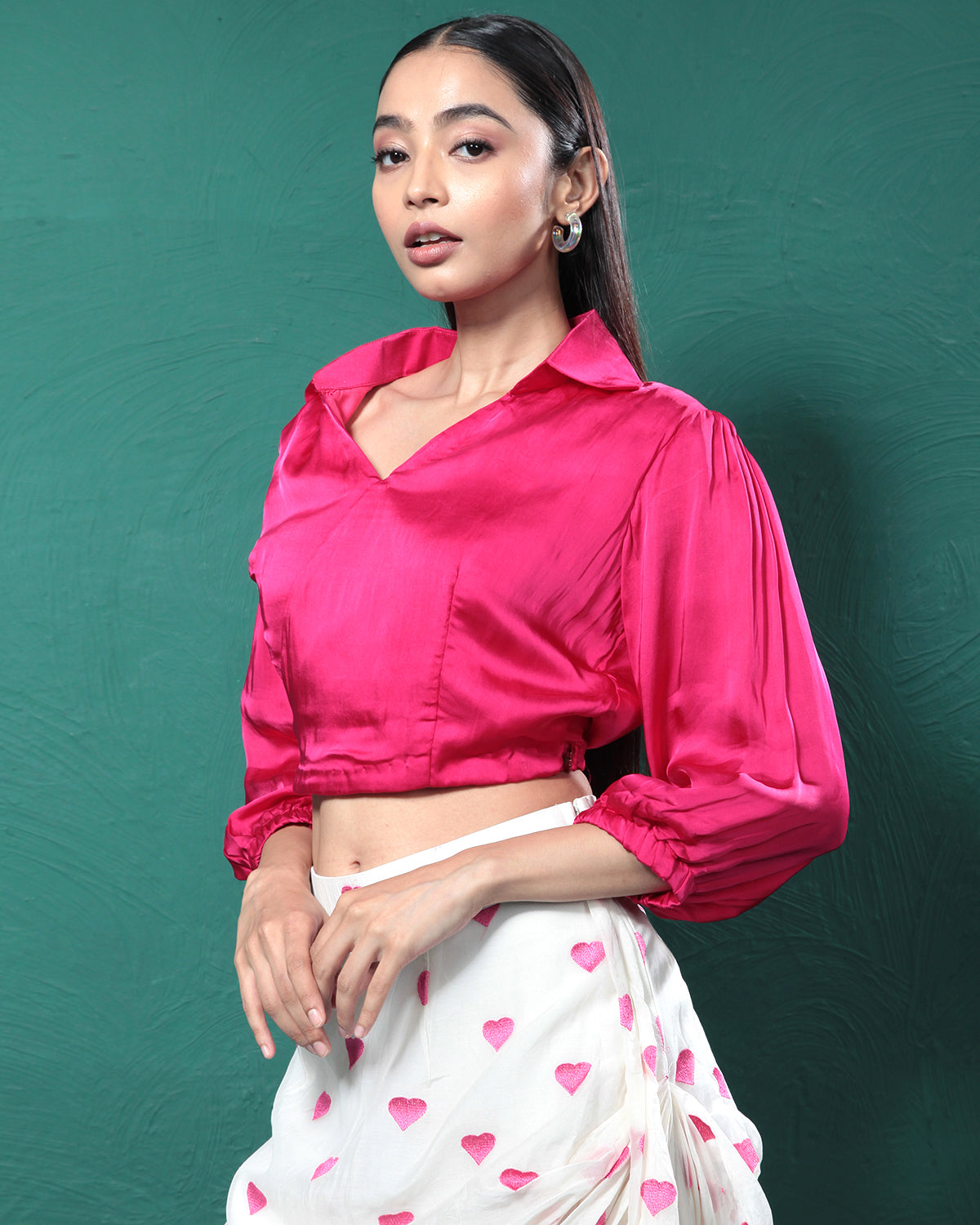 Gentle Pink Pure Hearts Printed Crop Top & Skirt