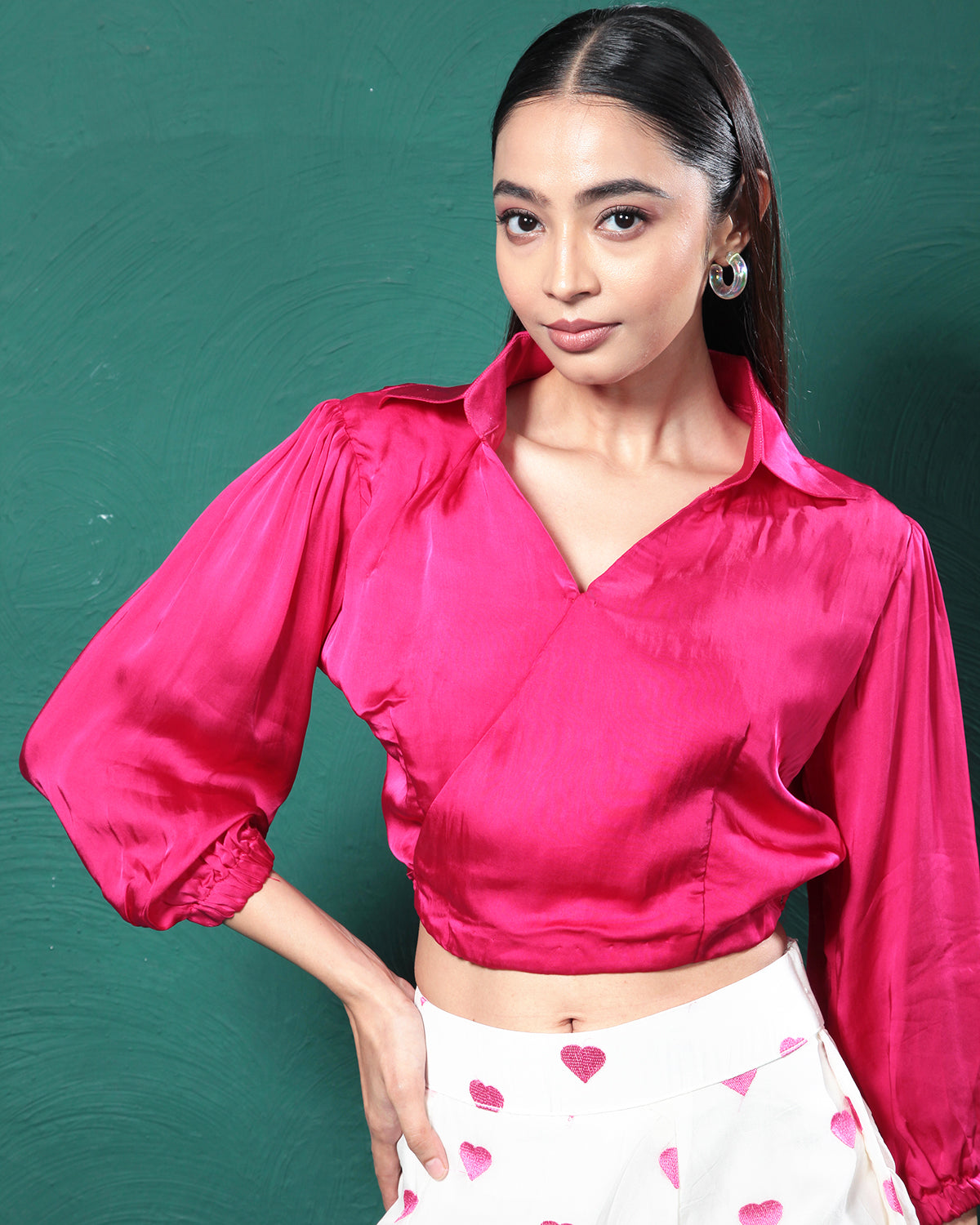 Gentle Pink Pure Hearts Printed Crop Top & Skirt