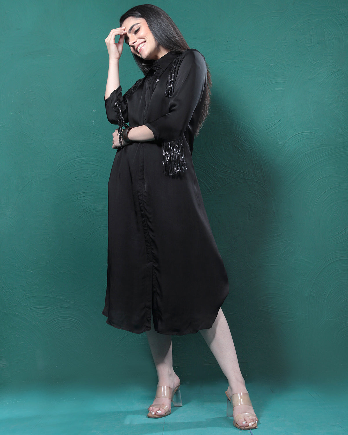 Black Martini Long Shirt Dress