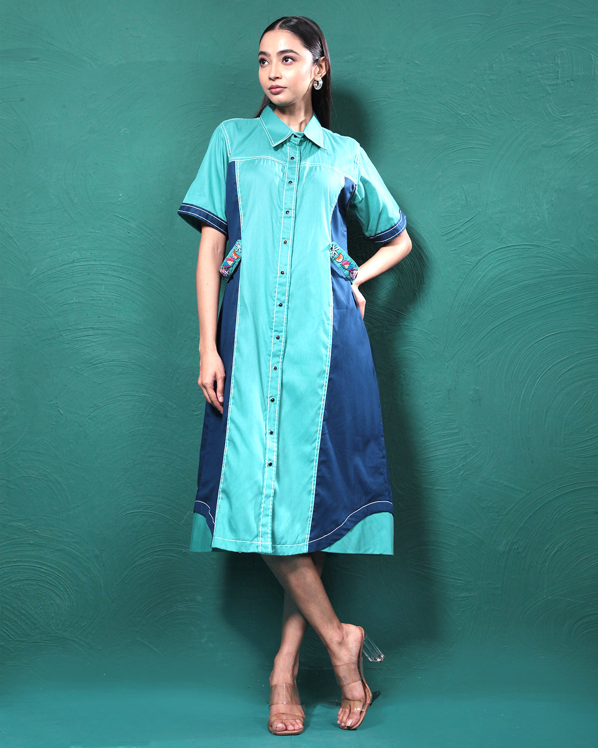 Blue Lagoon Playful Long Shirt Dress
