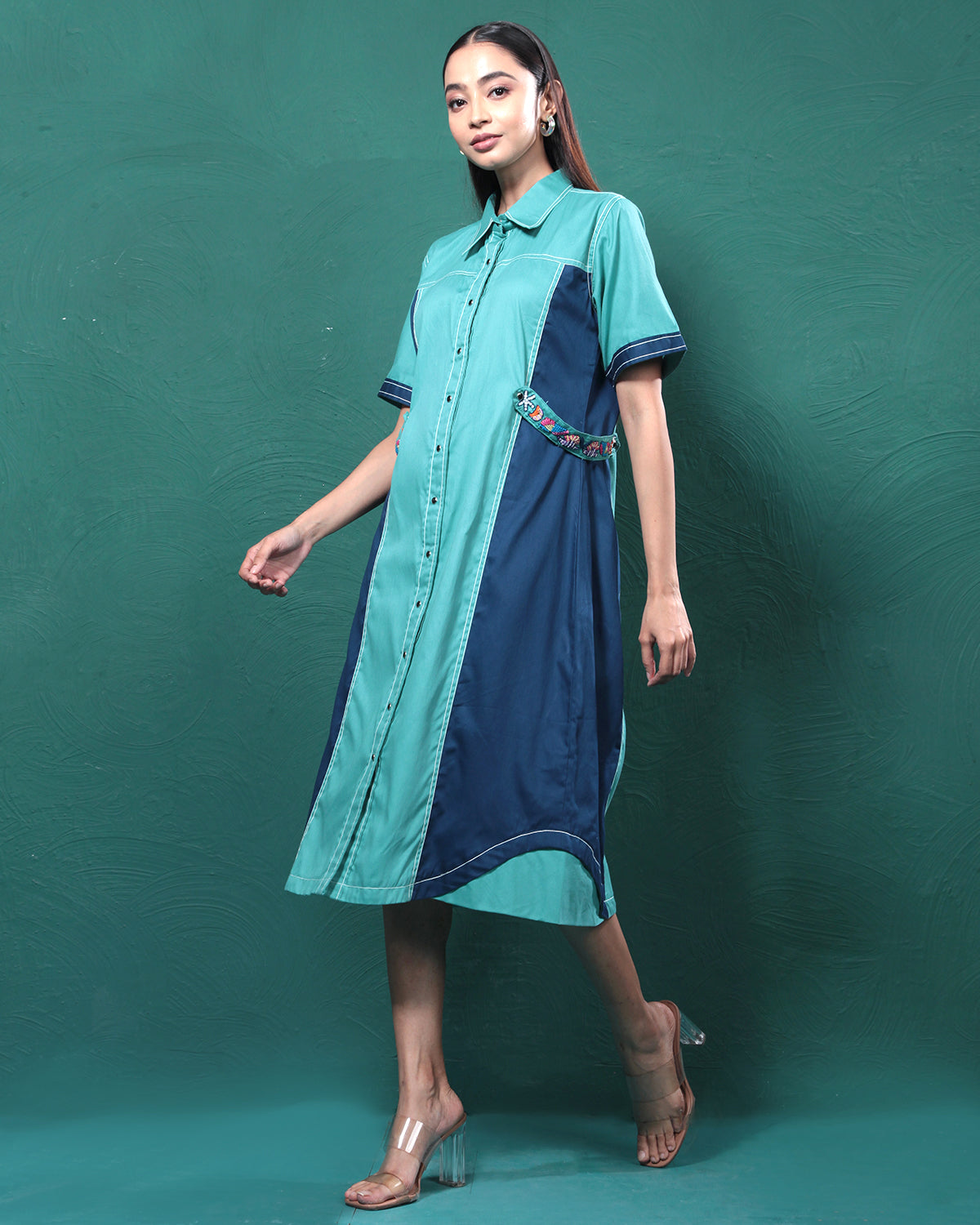 Blue Lagoon Playful Long Shirt Dress