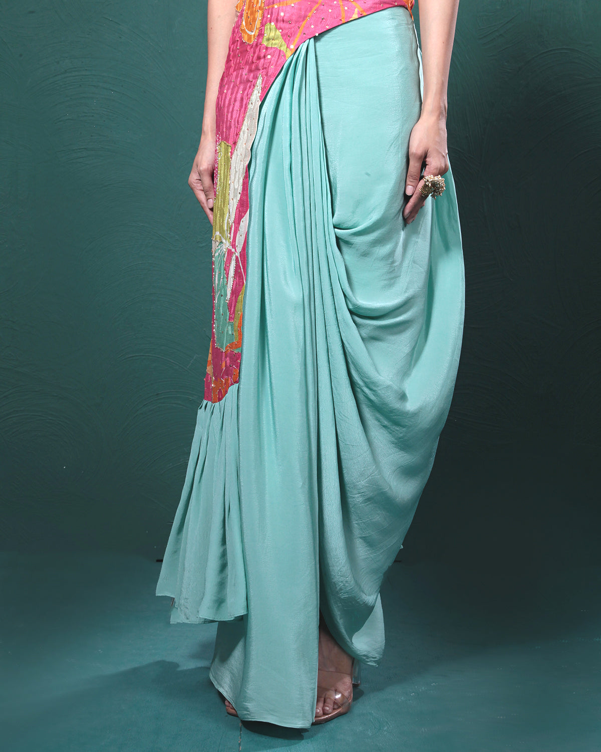 Pink Mint Floral Draped Skirt Dress